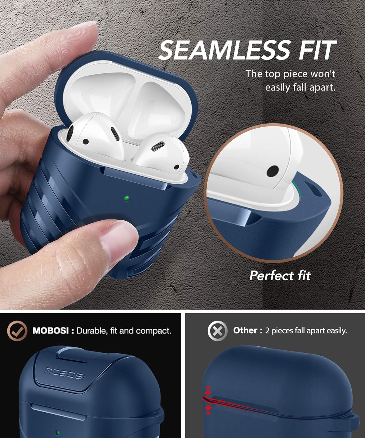 MOBOSI Vanguard Armor Series Funda para AirPods diseñada para AirPods 2 y 1, funda protectora de cuerpo completo para AirPod militar con llavero