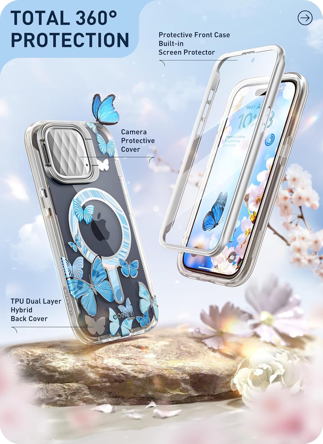 i-Blason Cosmo Mag – Funda para iPhone 15 Pro Max con soporte para cámara, compatible con MagSafe Funda protectora delgada y elegante de cuerpo