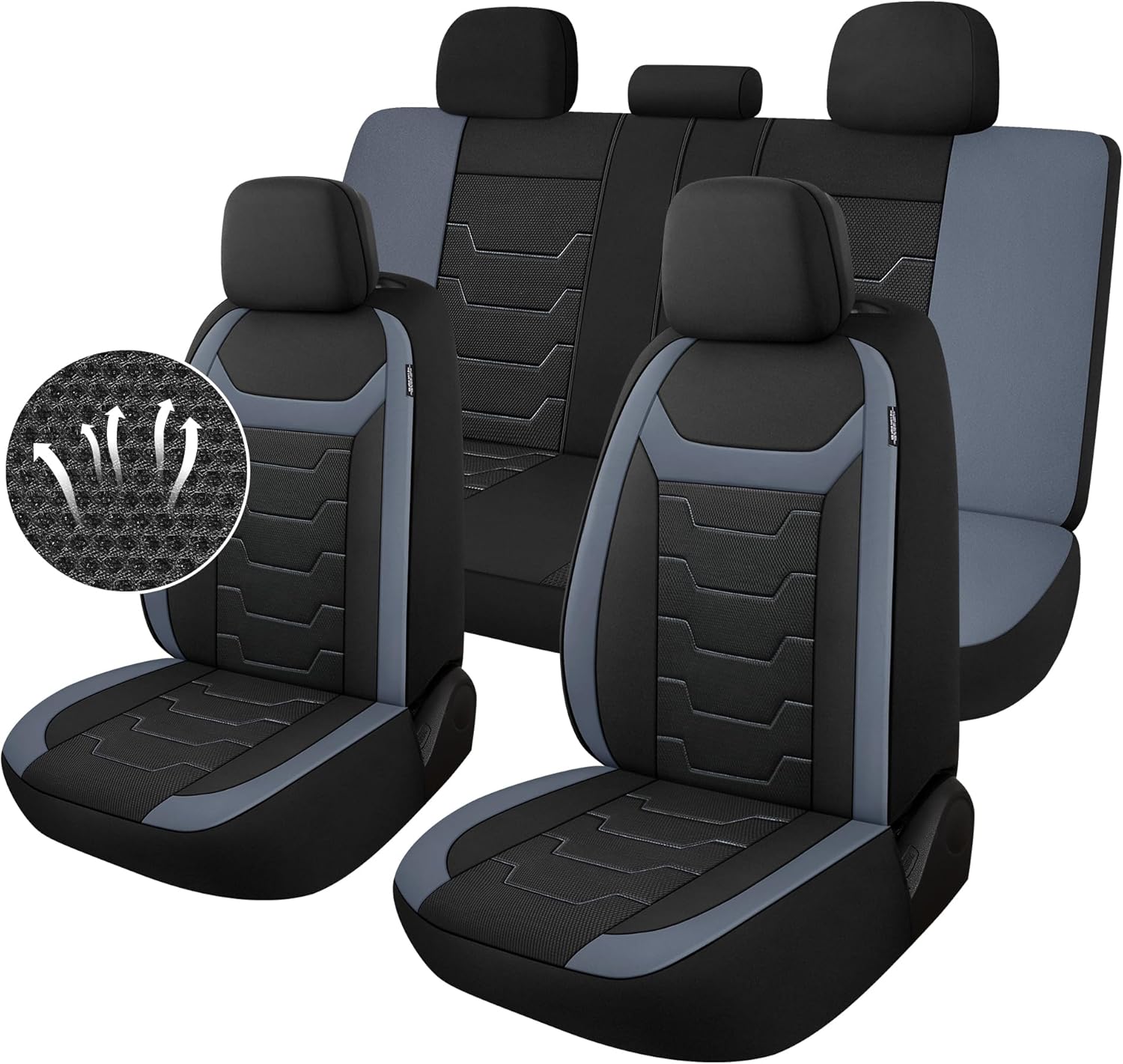 CAROMOP Fundas de asiento de coche transpirables para asientos completos, fundas de asiento de tela de malla de aire 3D para automóviles, fundas