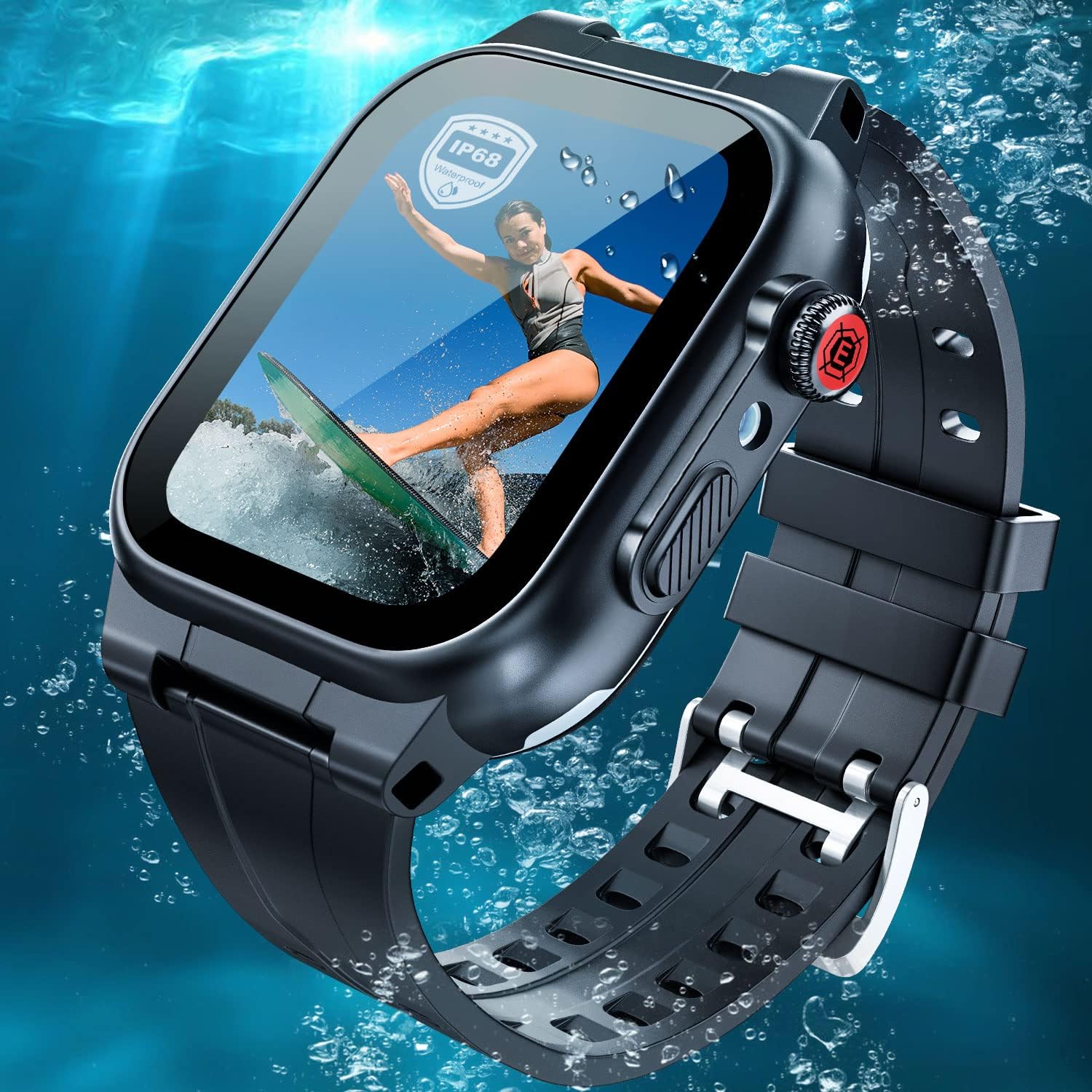Funda impermeable para Apple Watch de 1.772 pulgadas, 1.732 pulgadas, 1.654 pulgadas, 1.614 pulgadas, 1.575 pulgadas, 1.496 pulgadas, con correa,