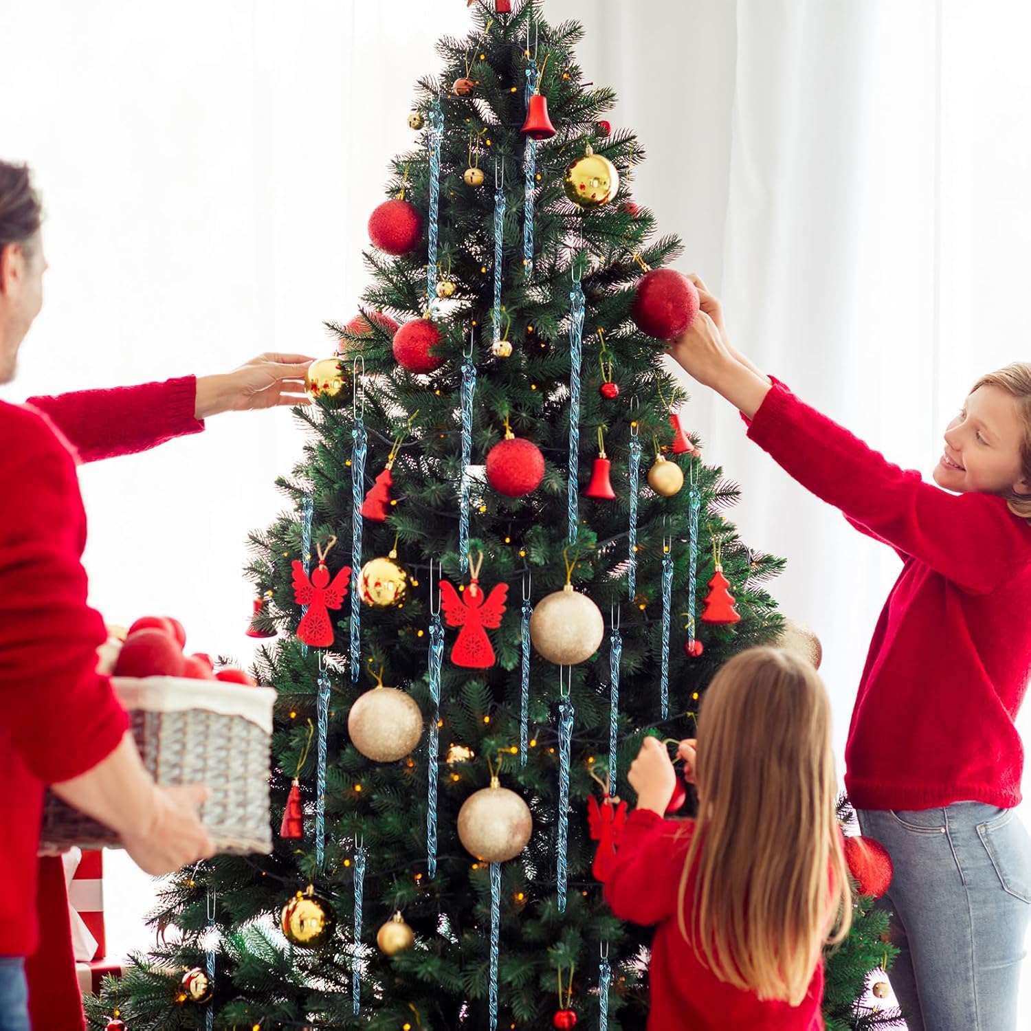Carámbano de vidrio de 3.5 a 7.8 pulgadas, adornos de Navidad de carámbanos de vidrio torcido, decoraciones de carámbanos para colgar (azul claro,