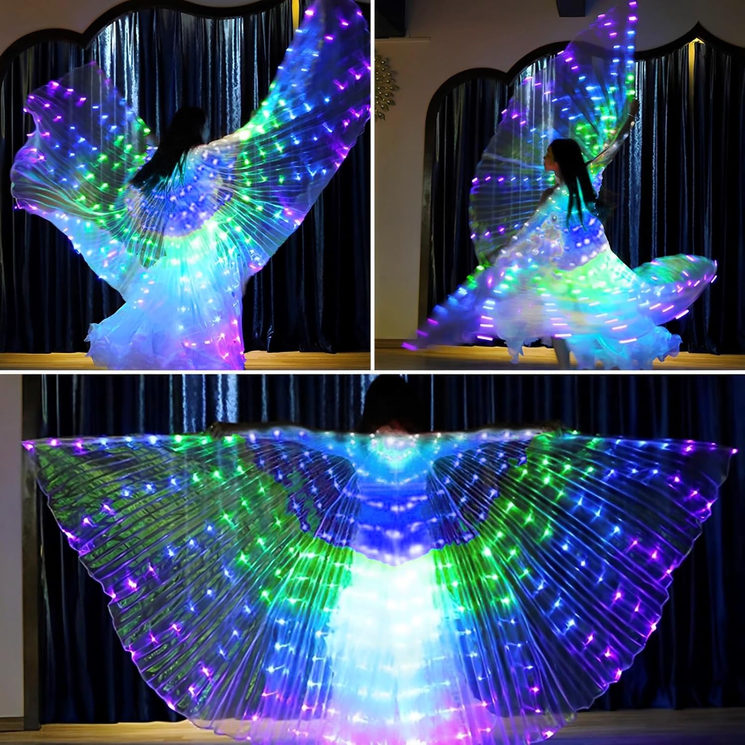 HOTBEST Alas LED ISIS, alas de mariposa LED coloridas iluminadas, alas ligeras de danza del vientre, alas de baile de ángel brillantes con palo