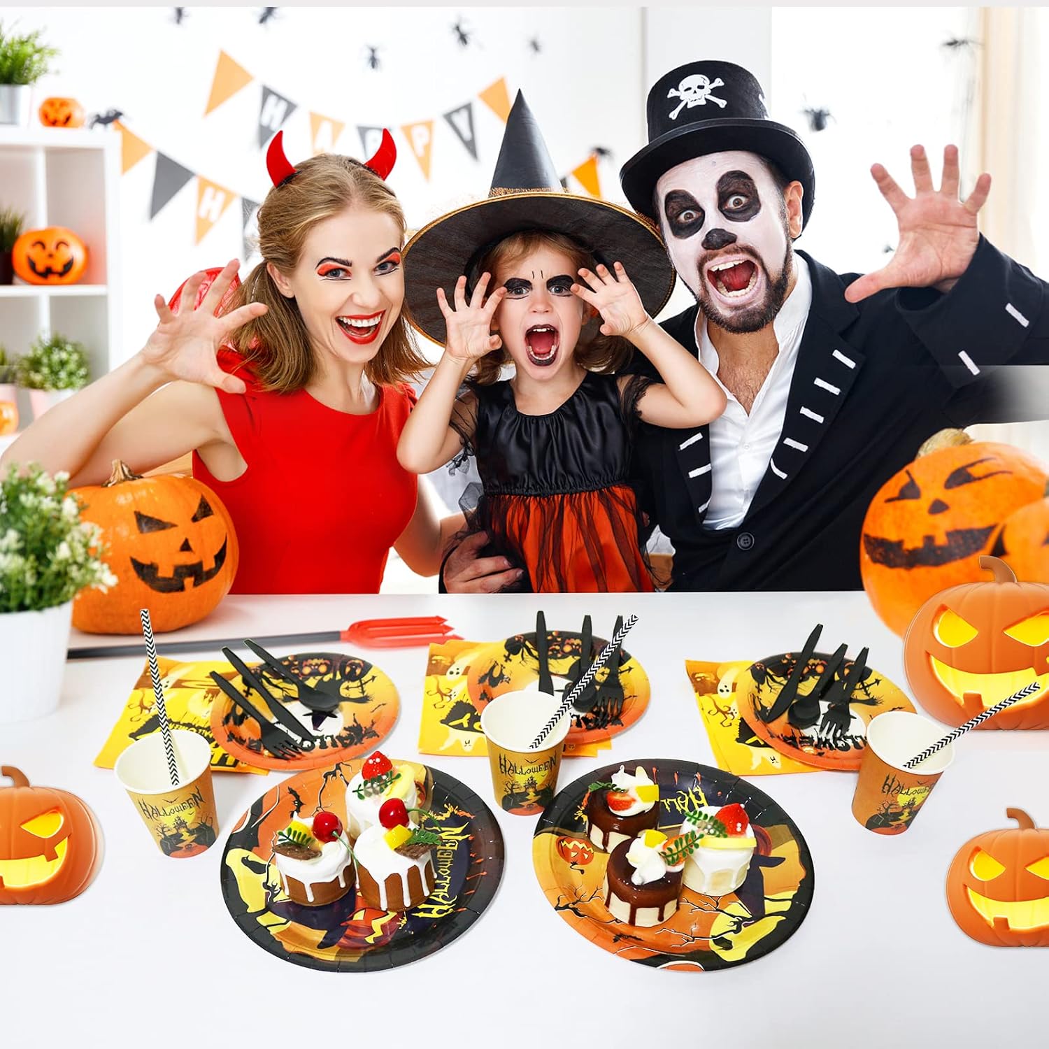 Suministros de fiesta de Halloween, decoraciones de fiesta de Halloween, platos de fiesta de Halloween, servilletas y juegos de tazas para fiesta de