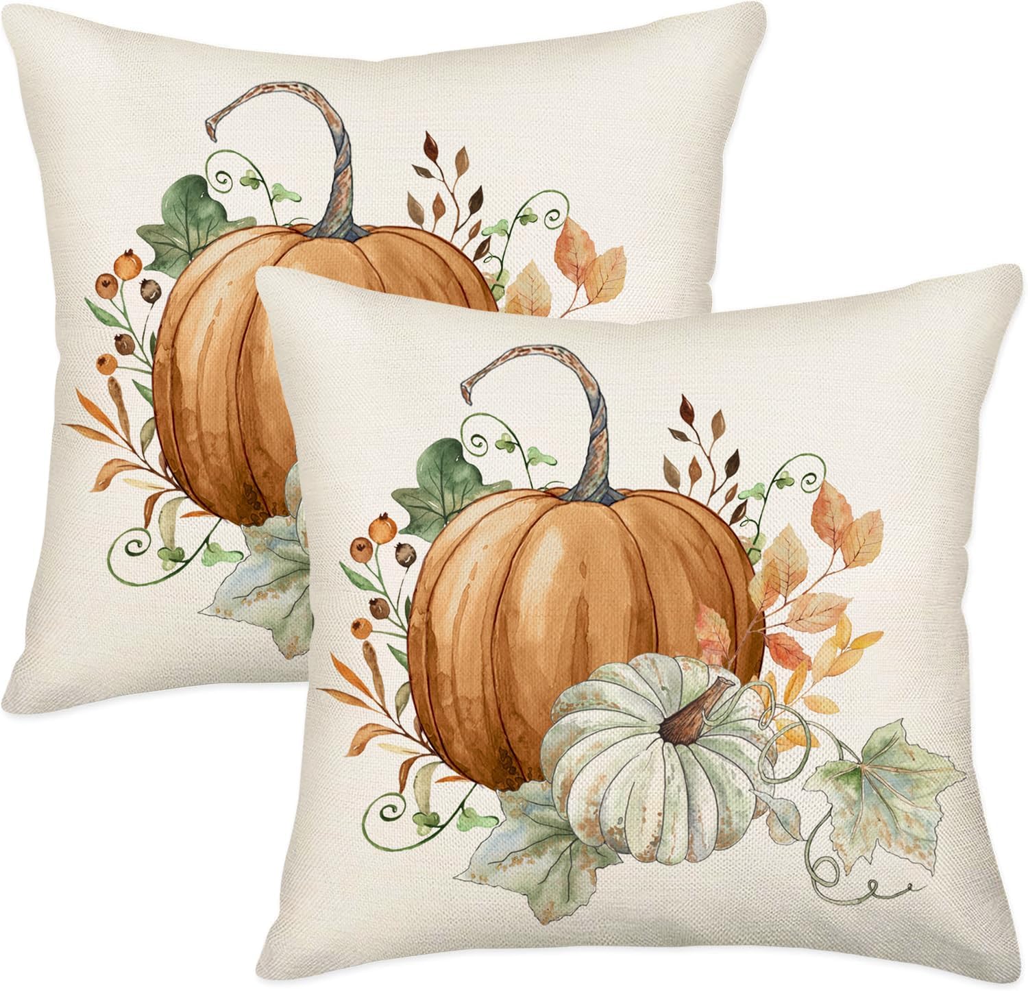 Juego de 2 fundas de almohada de otoño de 24 x 24 pulgadas, fundas de almohada decorativas de otoño, fundas de almohada de calabaza de algodón y