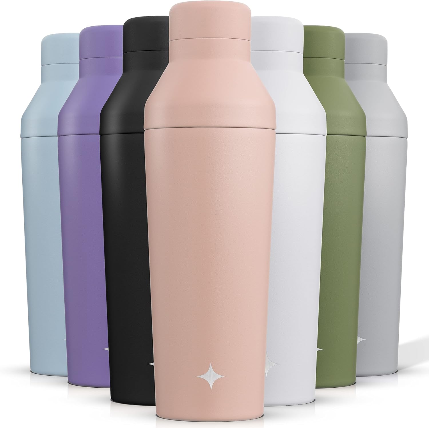 JoyJolt Botella coctelera con triple aislamientoproteínas. Vaso agitador de 20 onzas con tapa de medición de alcohol y tapa jigger. Botellas de