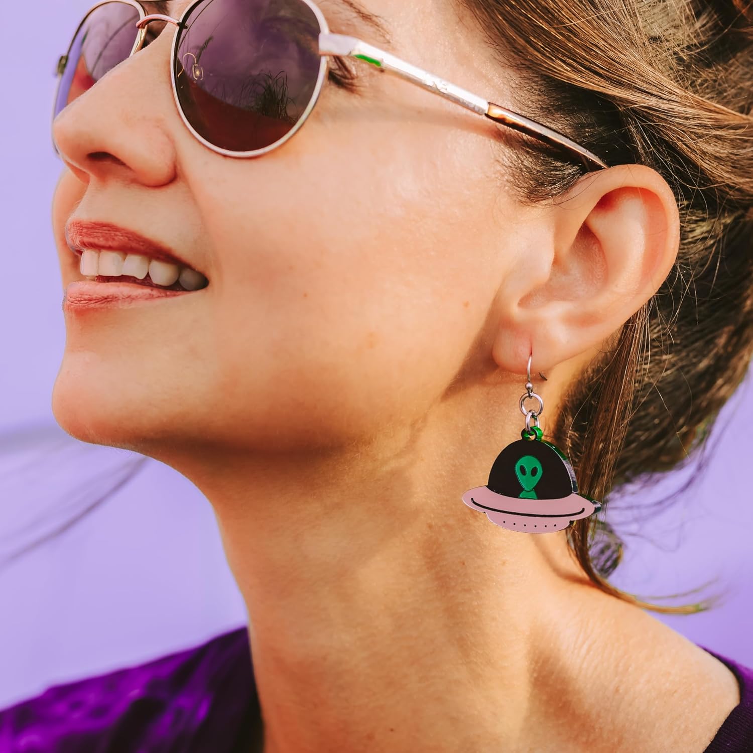 Alien UFO Dangle Earrings Lightweight Hypoallergenic Fun Spaceship Jewelry for Science and Space Lovers