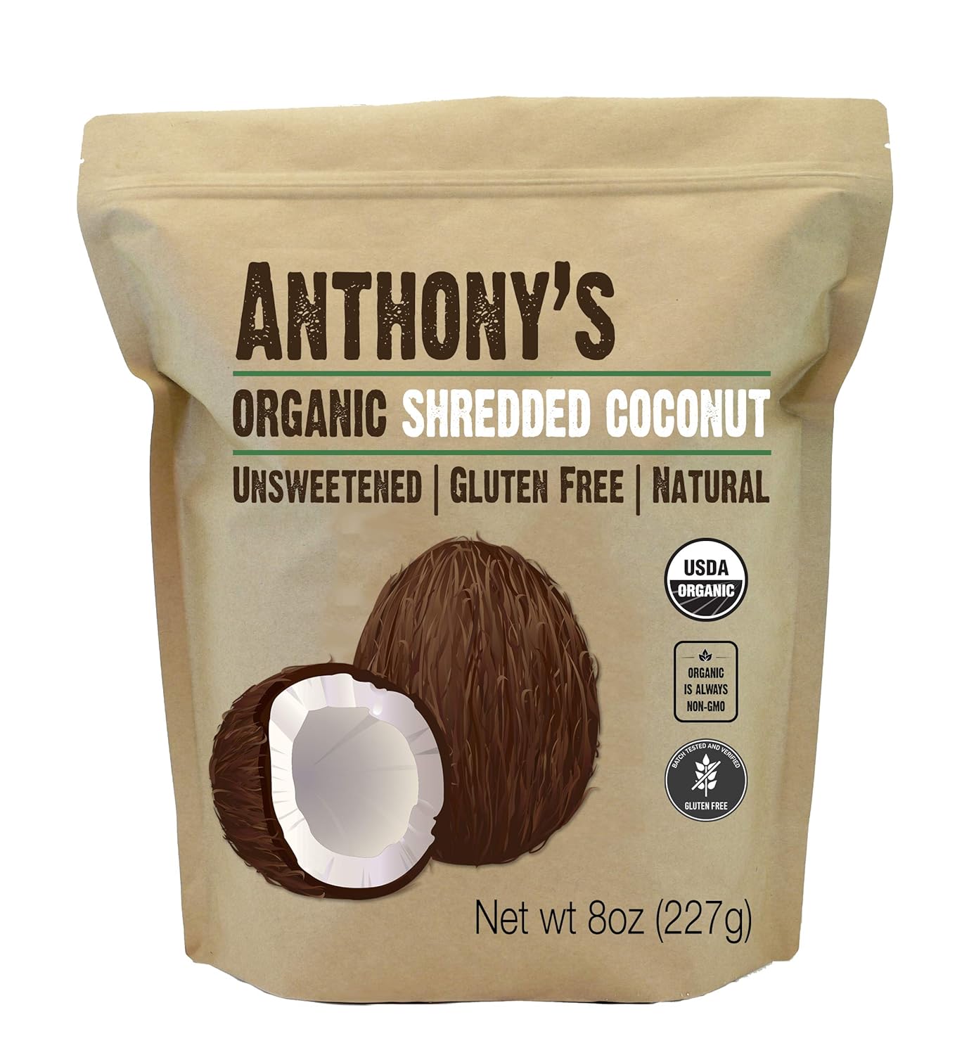 Anthony’s Coco rallado orgánico, 8 onzas, sin azúcar, sin gluten, sin OMG, vegano, apto para Keto