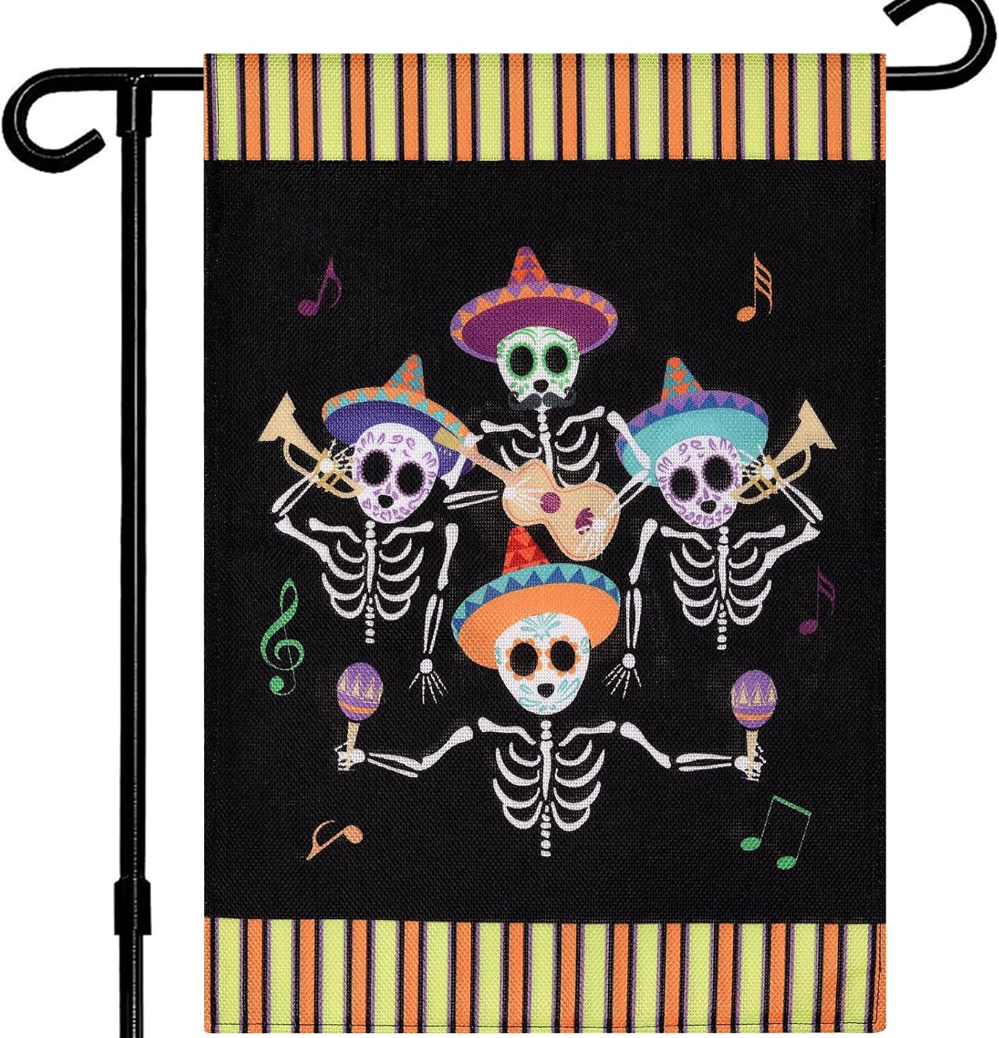 Banderas de jardín de Halloween, banderas de jardín de doble cara de 12 x 18 pulgadas, banderas de arpillera de esqueleto para exteriores,