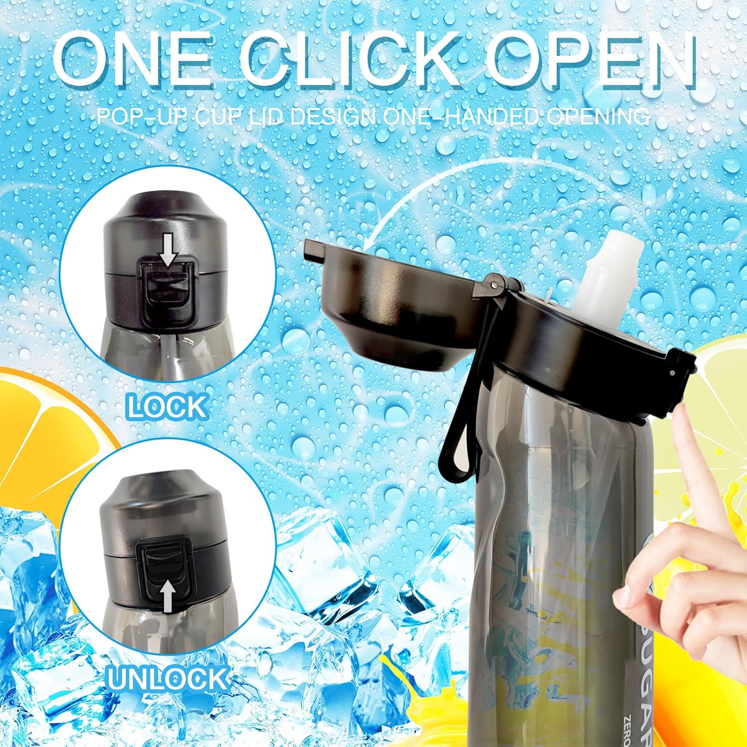 Botella de agua deportiva Tritan de 22.0 fl oz, juego de botellas de bebida con 7 cápsulas de sabor perfumadas para saborizar 0 azúcar, 0 calorías