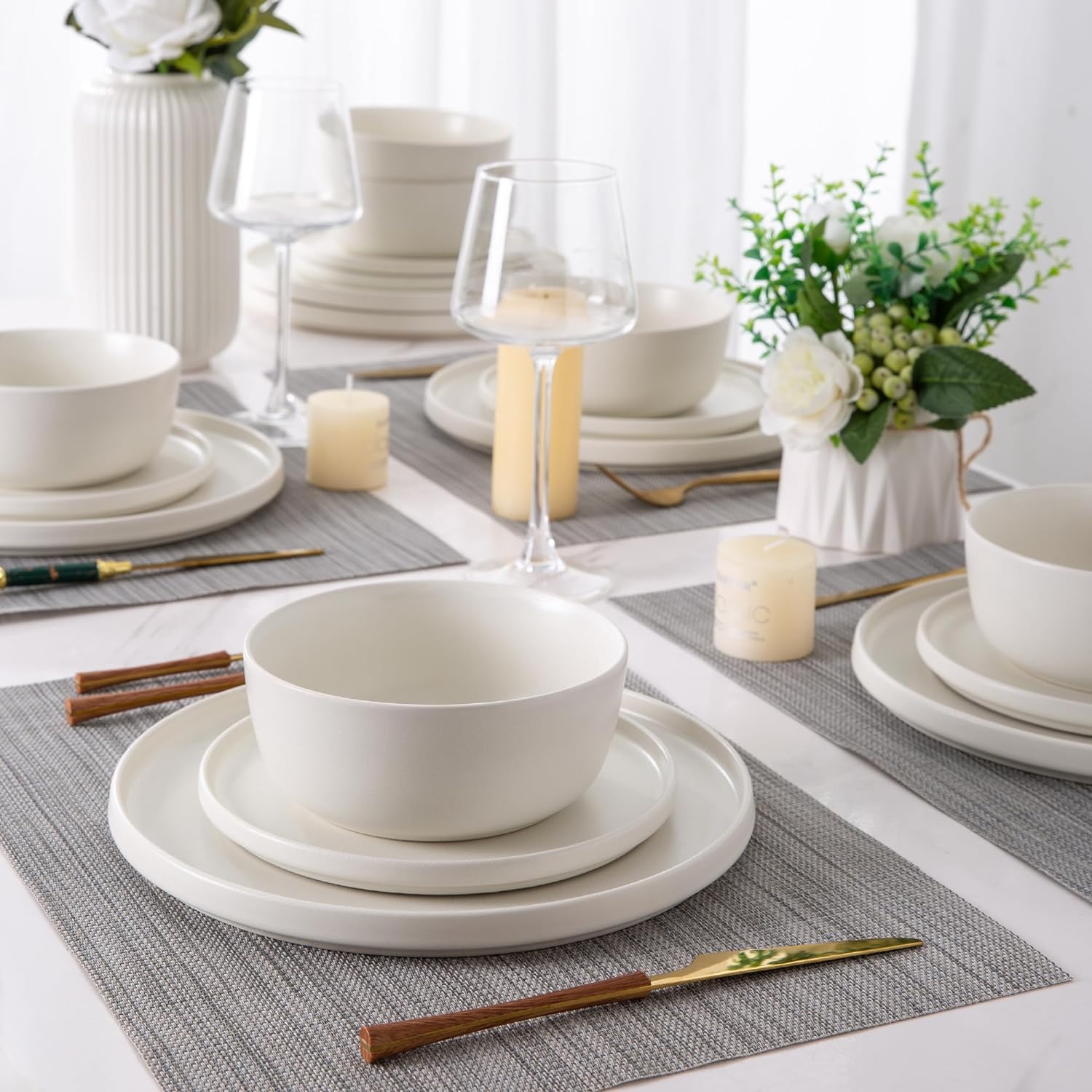 AmorArc Juego de 4 platos llanos de cerámica de esmalte mate reactivo de 10.25 pulgadas, juego de platos modernos para cocina, microondas,
