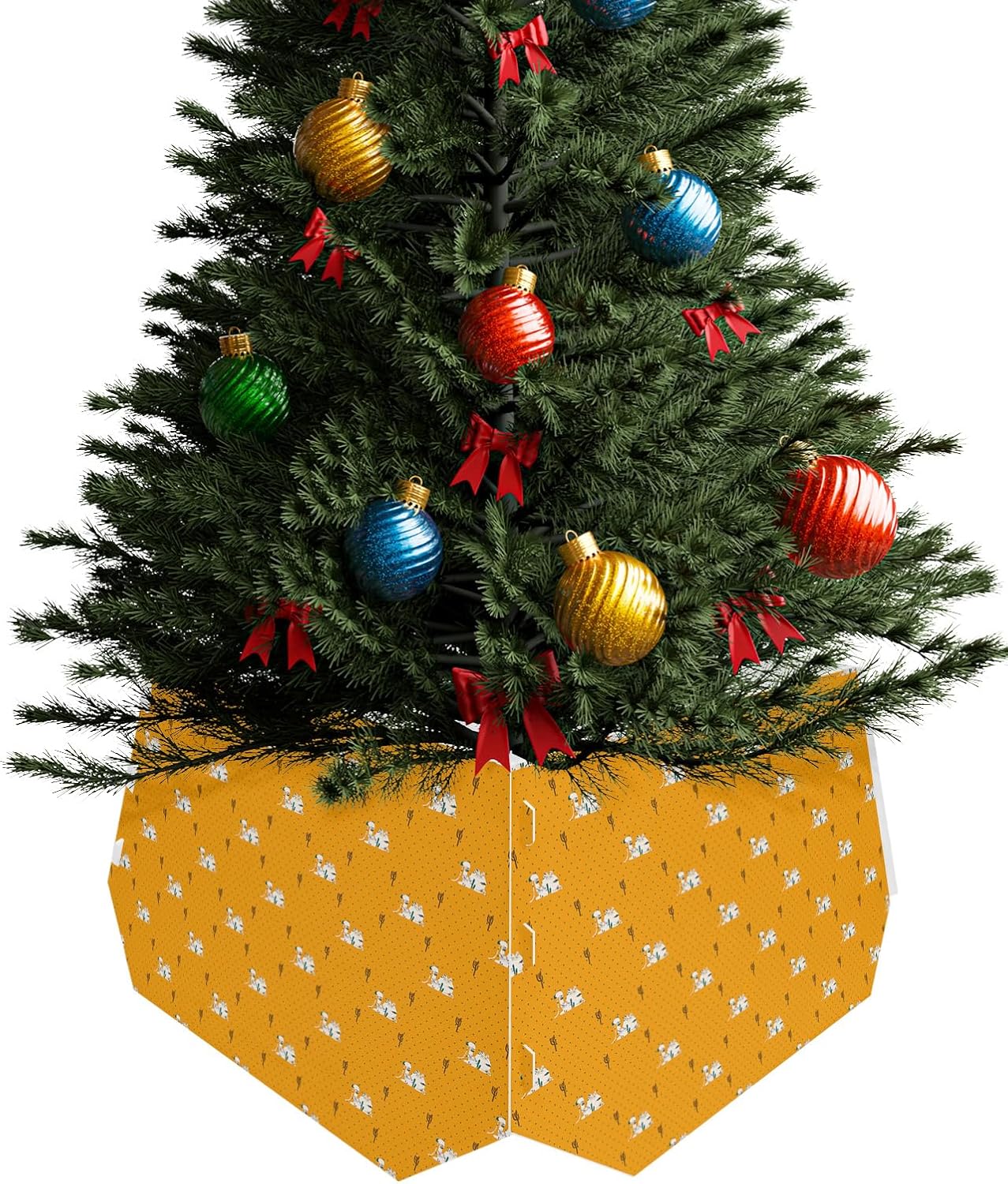 Christmas Tree Collar 4PCS-14.5″x 10″, Christmas Tree Ring Camel and Cactus on Polka Dot Background Christmas Tree Stands Skirts Base Covers for