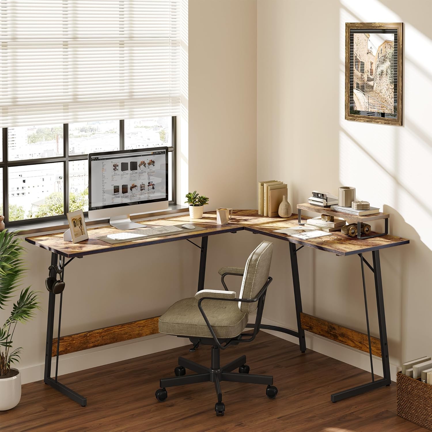 CubiCubi Escritorio para juegos en forma de L, escritorio de oficina para computadora, escritorio de esquina de 67 pulgadas con soporte grande para