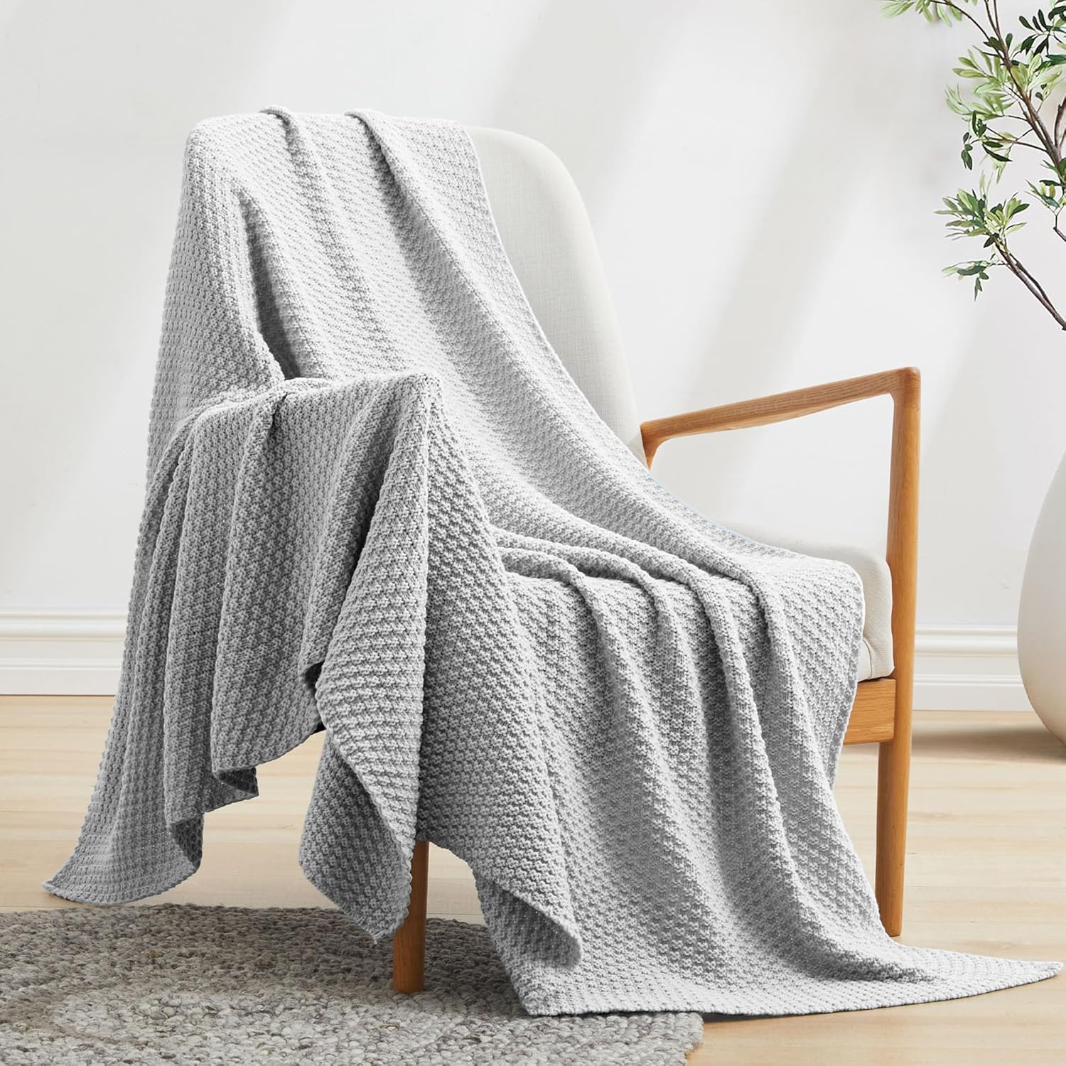 Peace nest Manta de punto grueso para cama, manta de punto trenzado suave para sofá, silla, acogedora manta ligera para exteriores, manta cómoda de