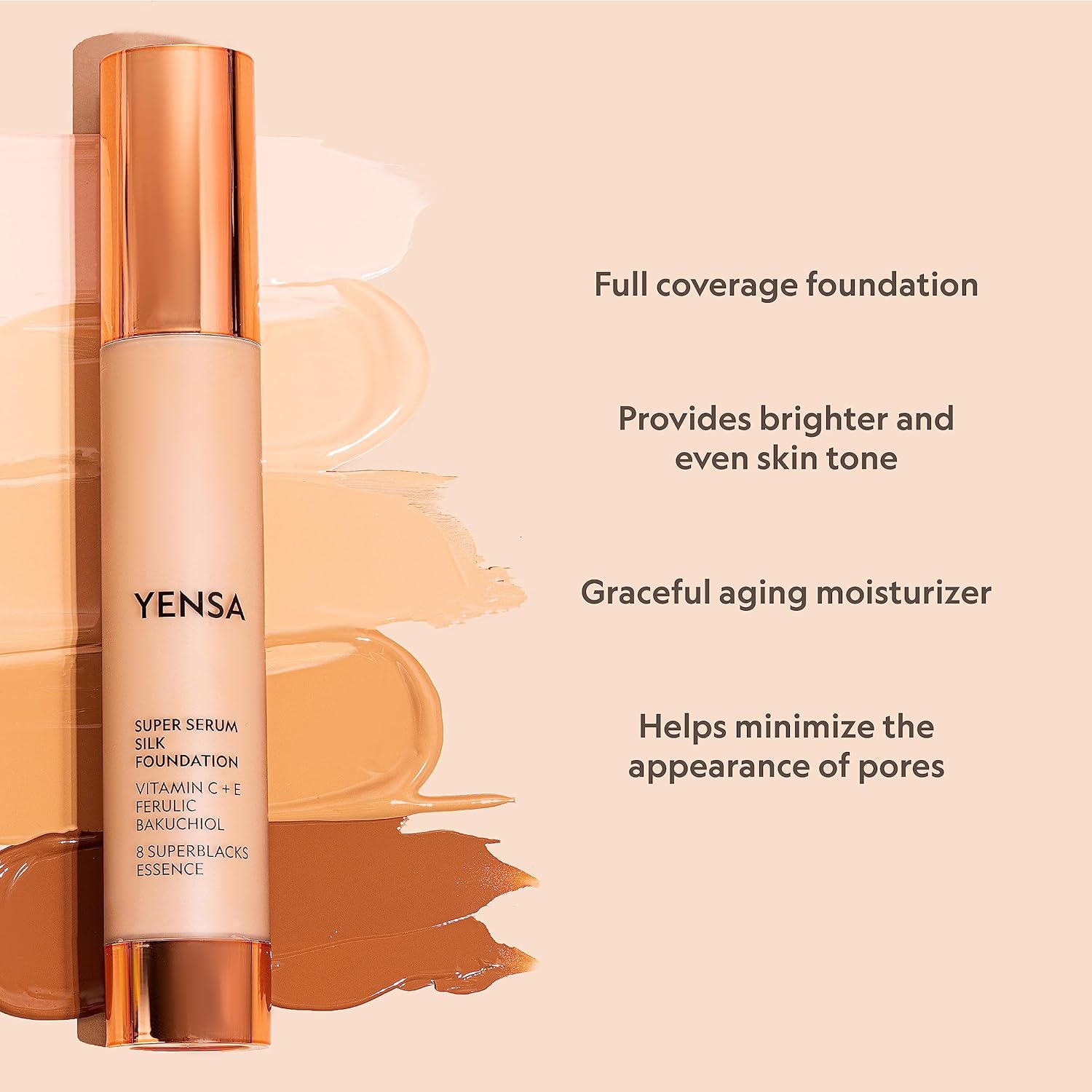 YENSA Super Silk Foundation – Complejo de cobertura completa, complejo de vitamina C, E, ferúlico y aceite de Bakuchiol (Fair 3) 1.0 fl oz