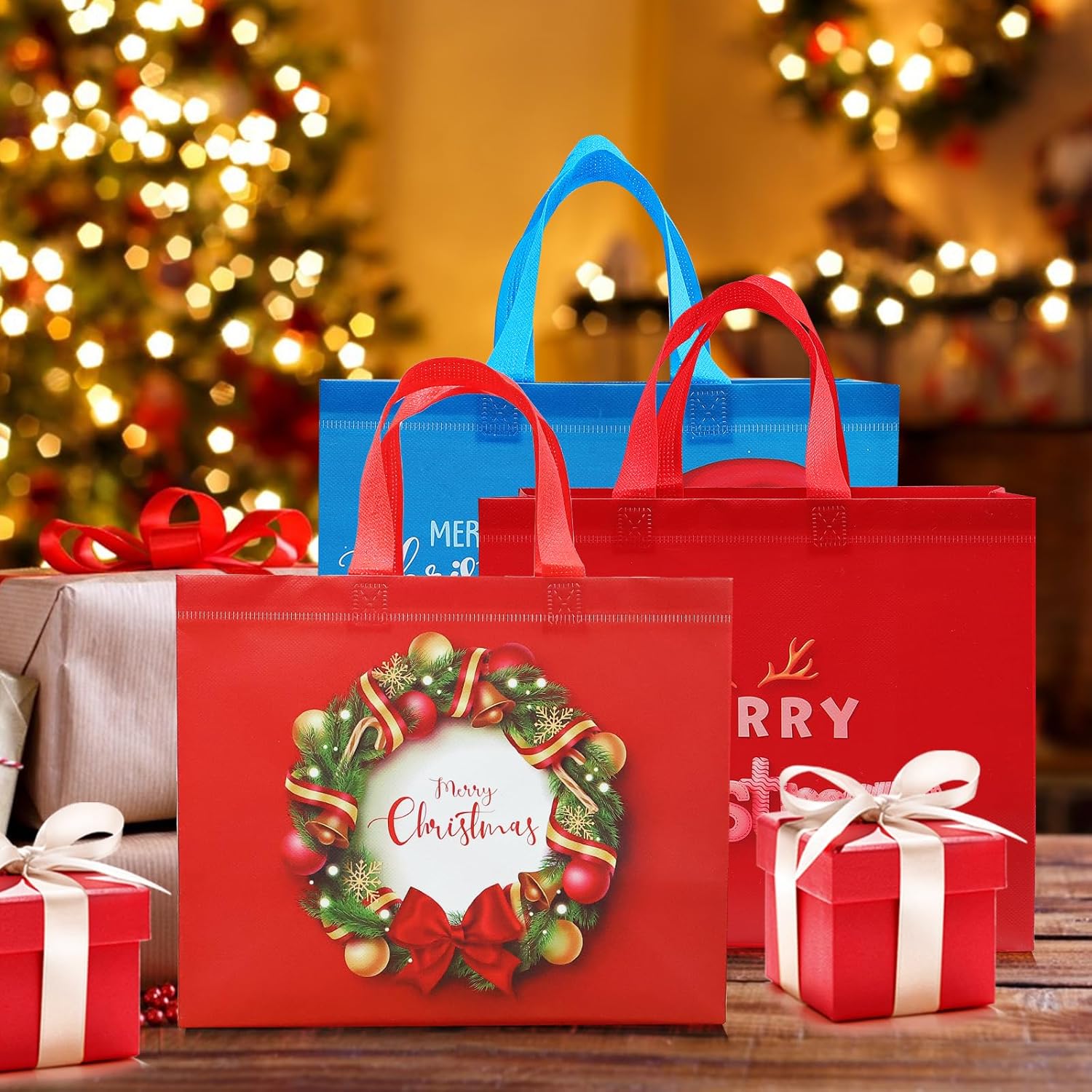 Bolsas de regalo de Navidad, 6 bolsas de regalo grandes para regalos de Navidad, bolsas de regalo reutilizables con asas, bolsas de Navidad, bolsas