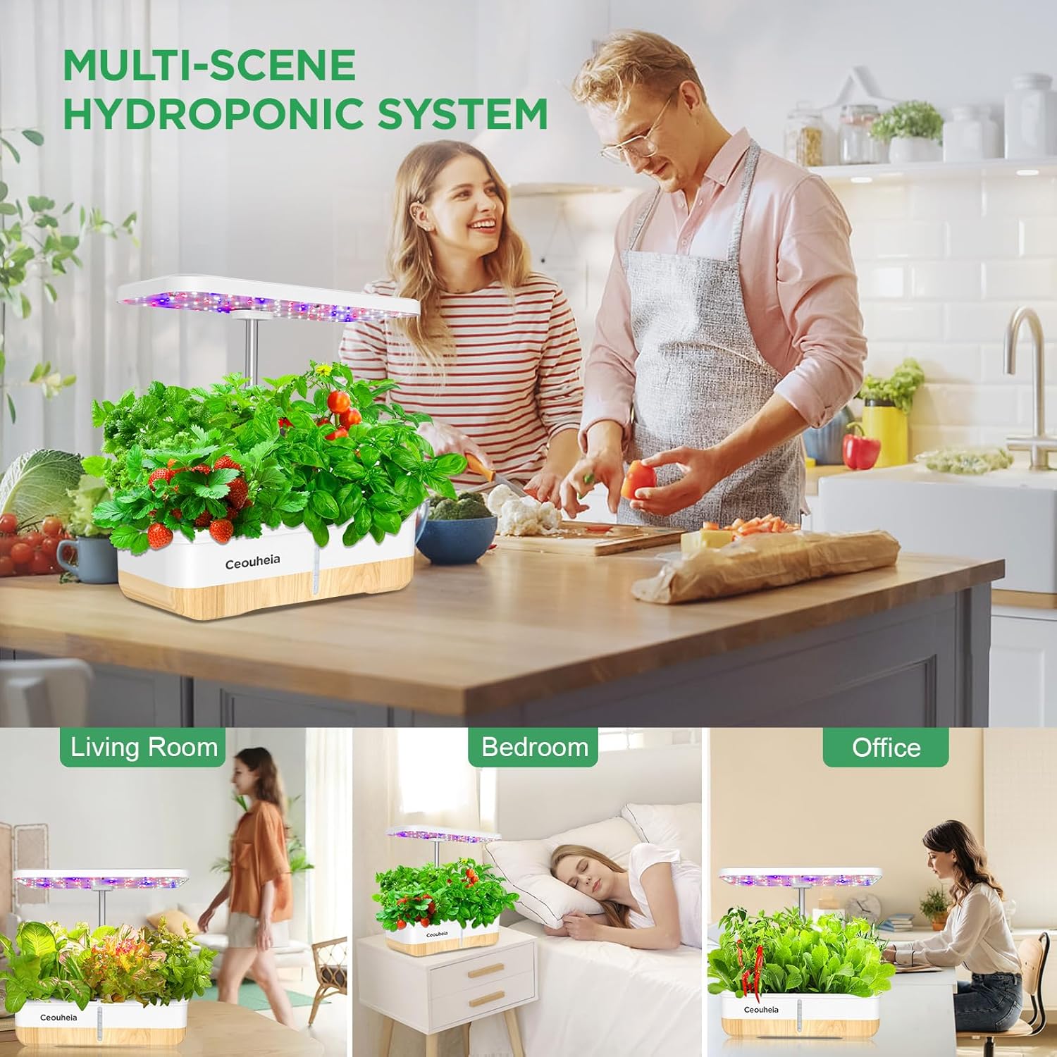 Sistema de cultivo hidropónico, 12 cápsulas, jardín de hierbas para interiores con luz LED, kit de germinación de plantas con sistema de bomba,