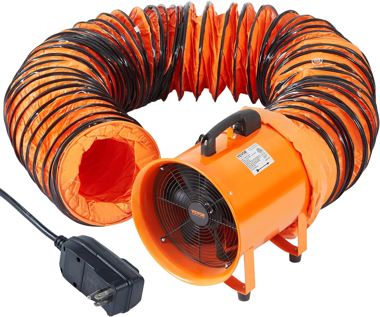 VEVOR Ventilador de ventilador utilitario de 10 pulgadas, ventilador de escape axial de cilindro resistente de 2 velocidades 1948 CFM con manguera