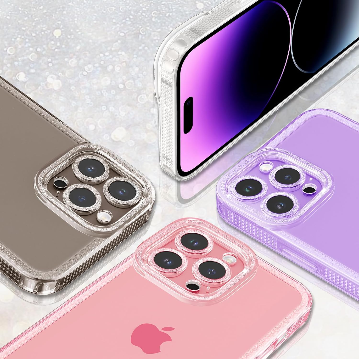 ZTOFERA Diseñada para iPhone 14 Pro Max de 6.7 pulgadas, bonita funda transparente brillante para mujeres y niñas, funda protectora de silicona TPU