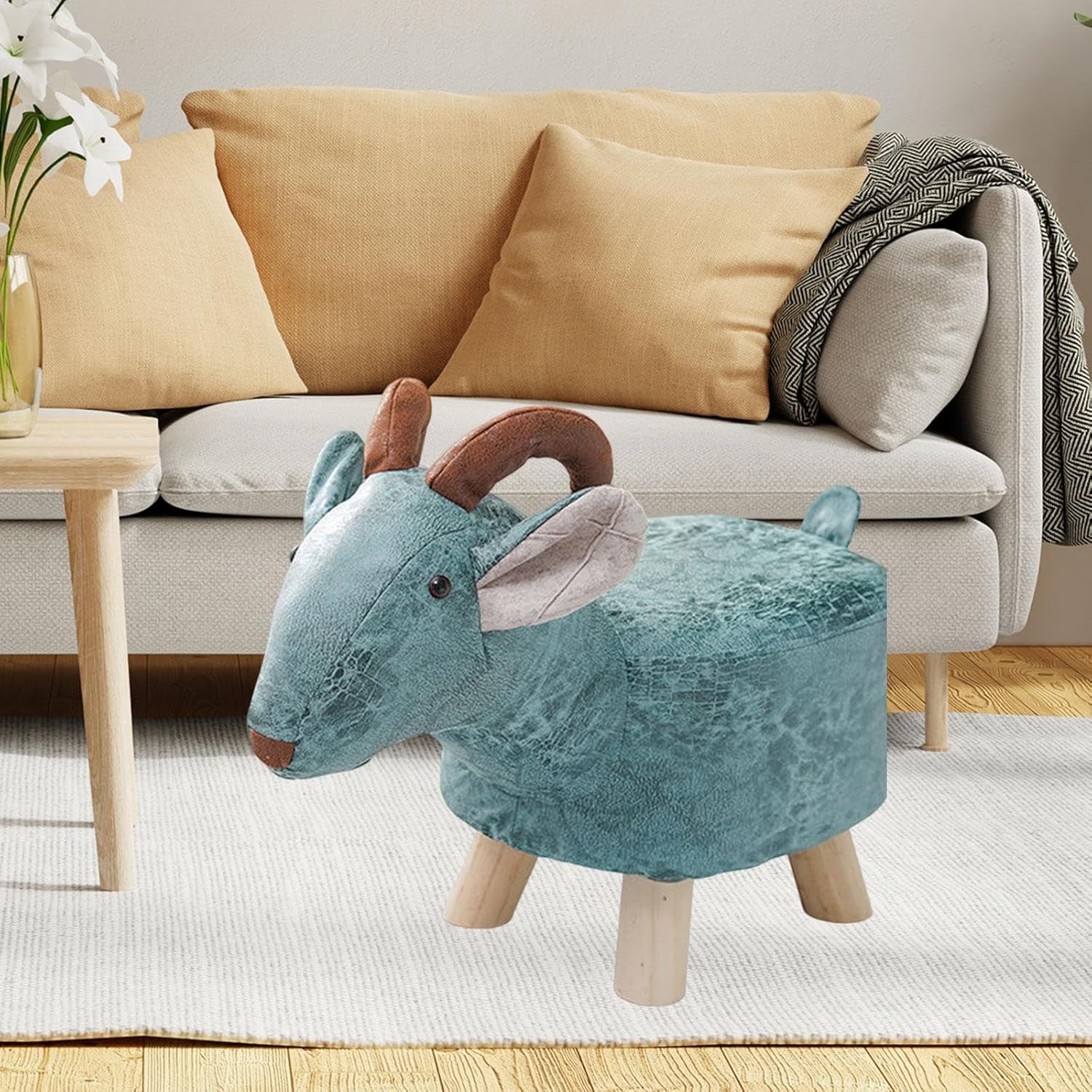 Reposapiés otomano de animales, portátil, de madera, multifuncional, con dibujos animados, sofá otomano para sala de estar, porche, habitación de
