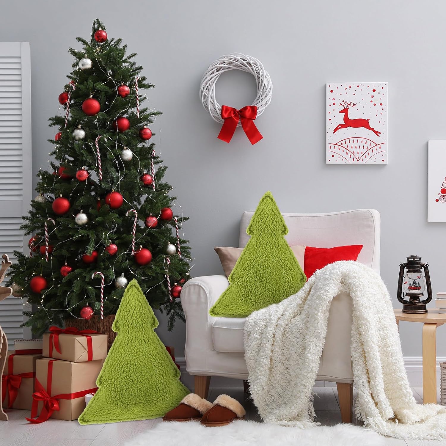 Soaoo 2 almohadas decorativas para árbol de Navidad, cojines decorativos de sherpa para árbol de Navidad, almohada de árbol de Navidad para fiesta,