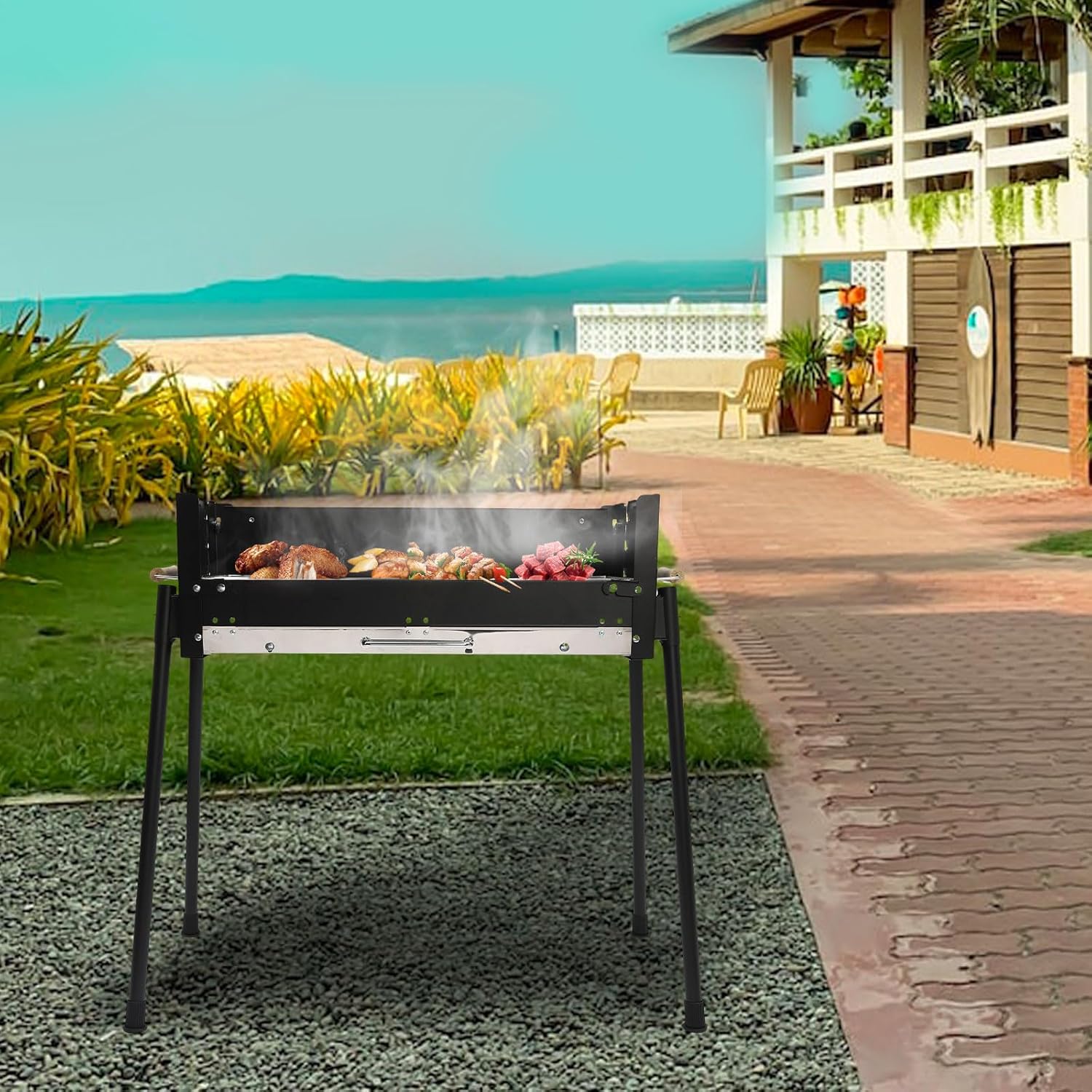 Parrilla de carbón para barbacoa, de acero inoxidable, plegable, portátil, kits de herramientas para barbacoa al aire libre, camping, senderismo,