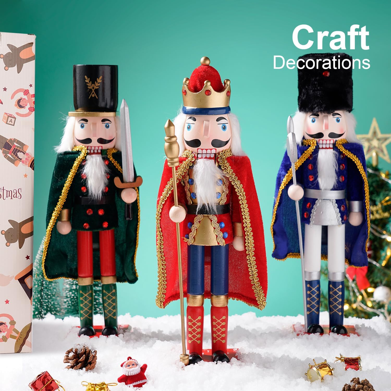 COMBIUBIU Decoraciones navideñas de 15 pulgadas, adornos de cascanueces de madera, soldado, muñeco de cascanueces de Navidad coleccionable festivo,