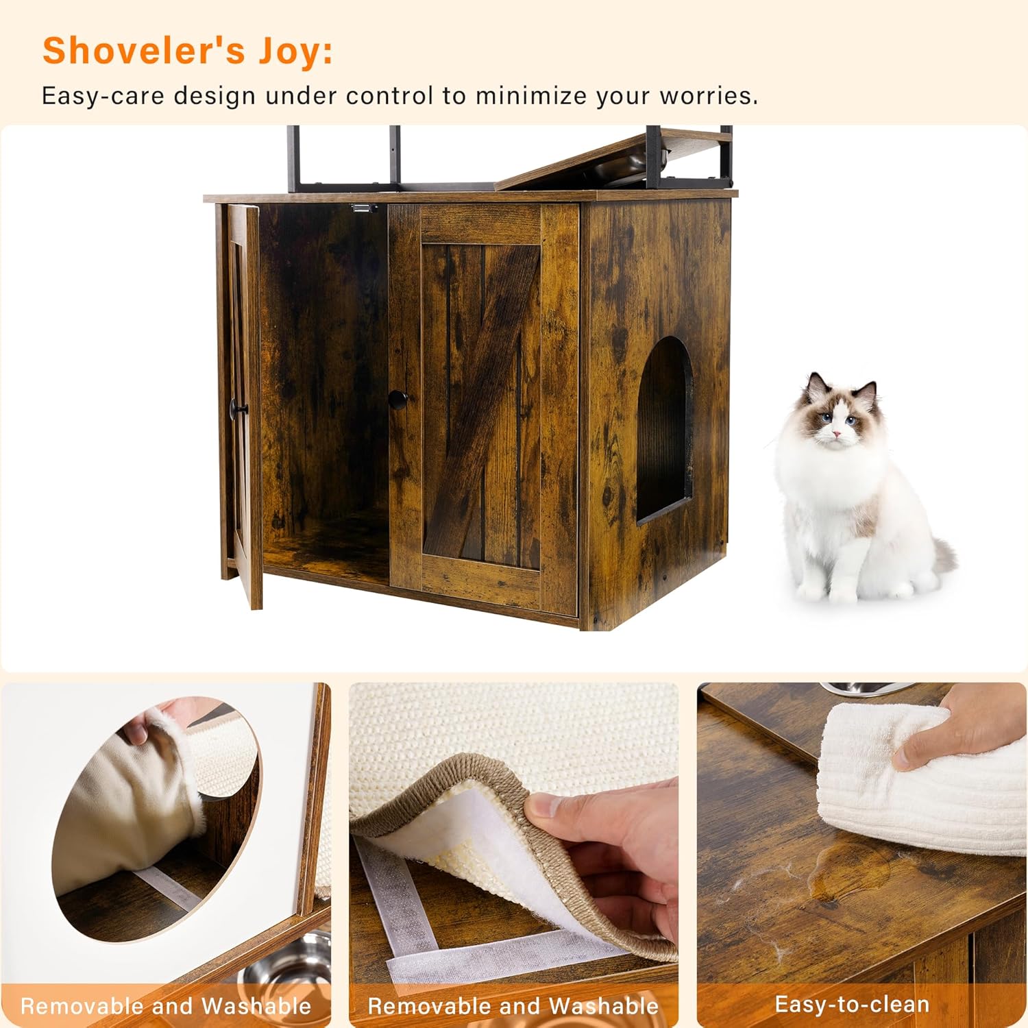 DWANTON Árbol para gatos con caja de arena, torre para gatos moderna todo en uno con condominio, hamaca, estación de alimentos, alfombrilla para