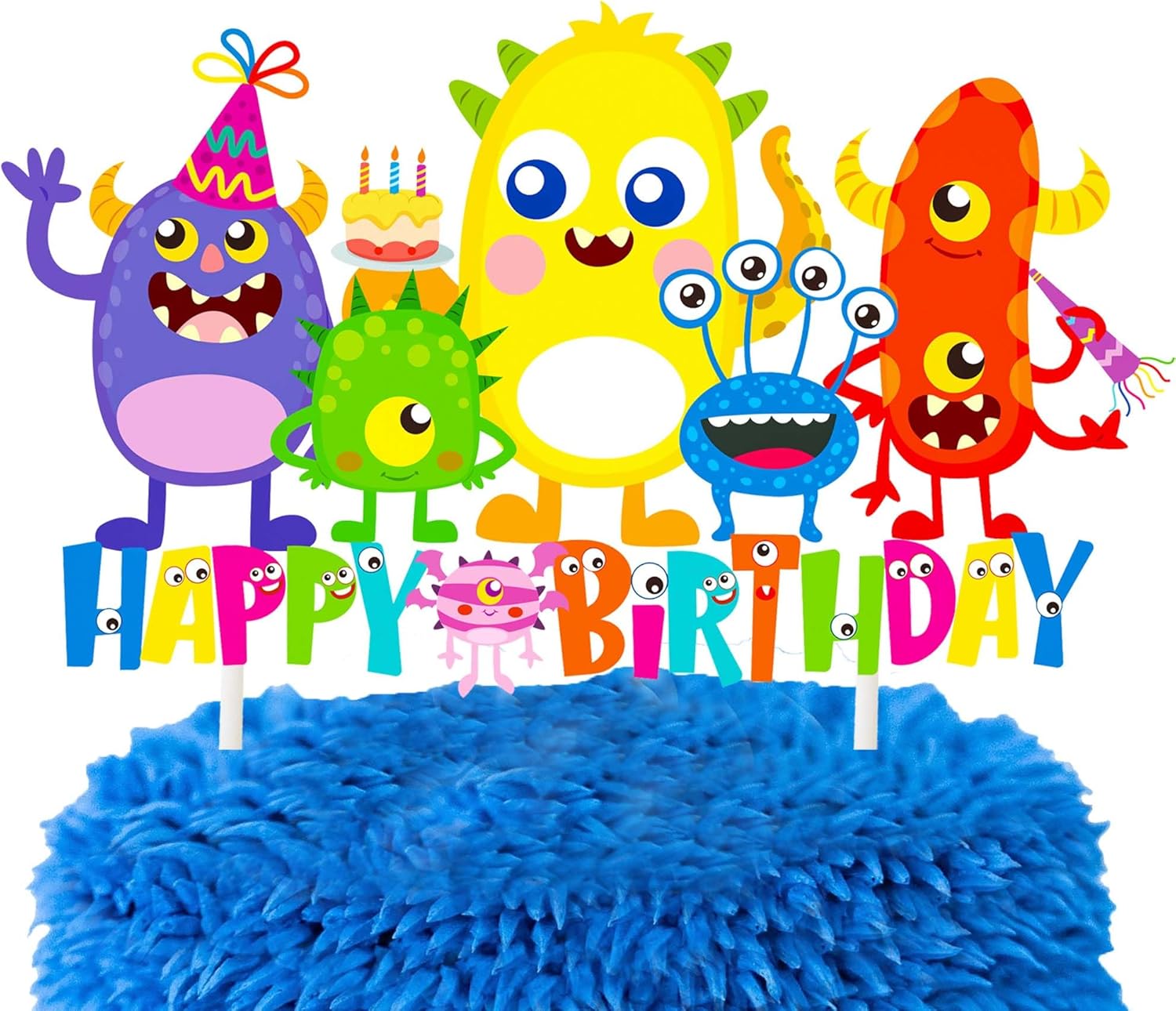 Decoración de pastel de cumpleaños de monstruo, suministros de fiesta de cumpleaños, decoración de pastel de monstruo pequeño para niños, temática