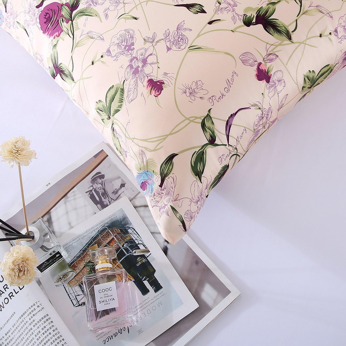 SLPBABY – Funda para almohada de seda para el cuidado del cabello y la piel con estampado y cremallera oculta (tamaño Queen, patrón 1).