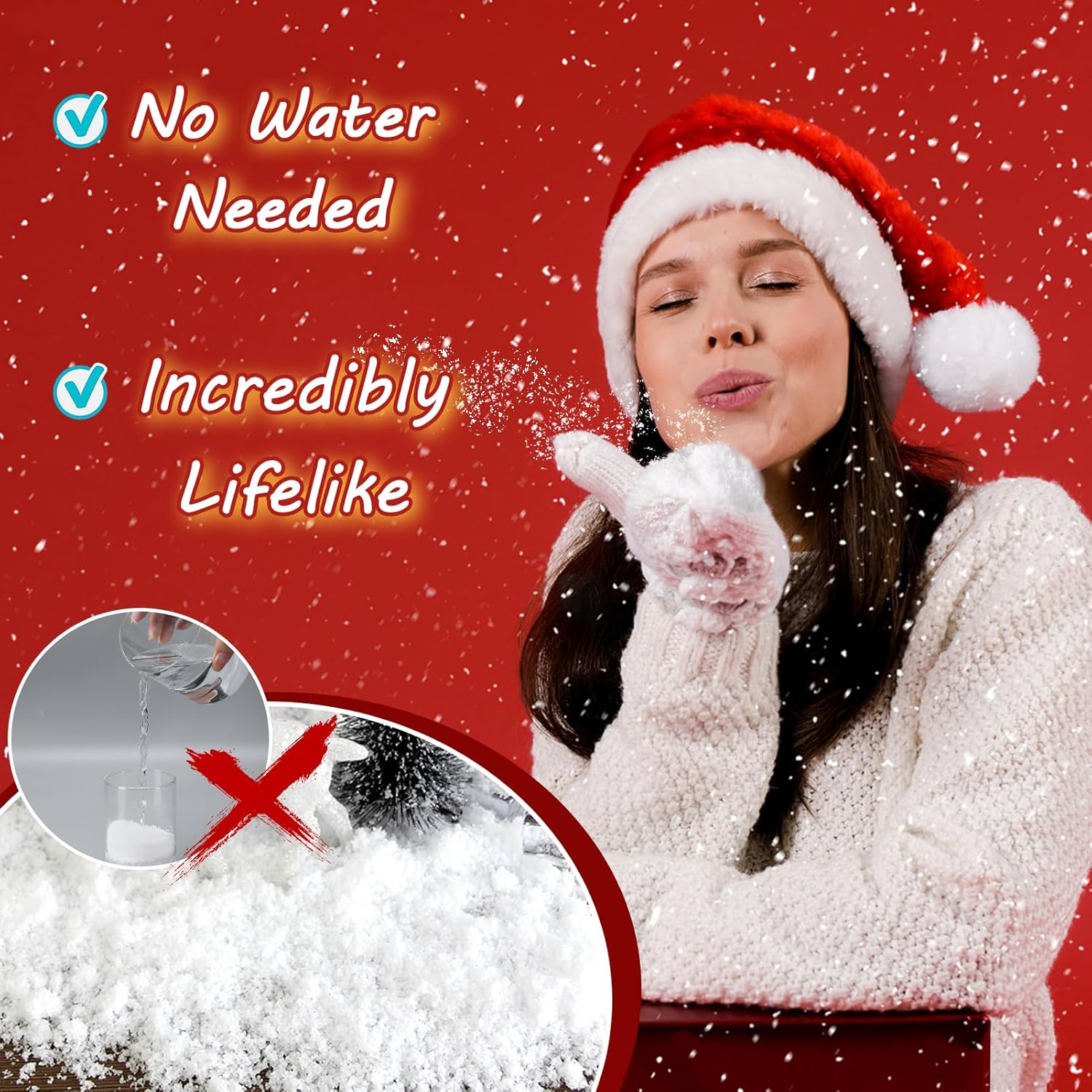 Biggun Decoración de nieve falsa de 10.5 onzas, polvo de nieve artificial instantáneo para manualidades de árbol de Navidad, nieve sintética seca