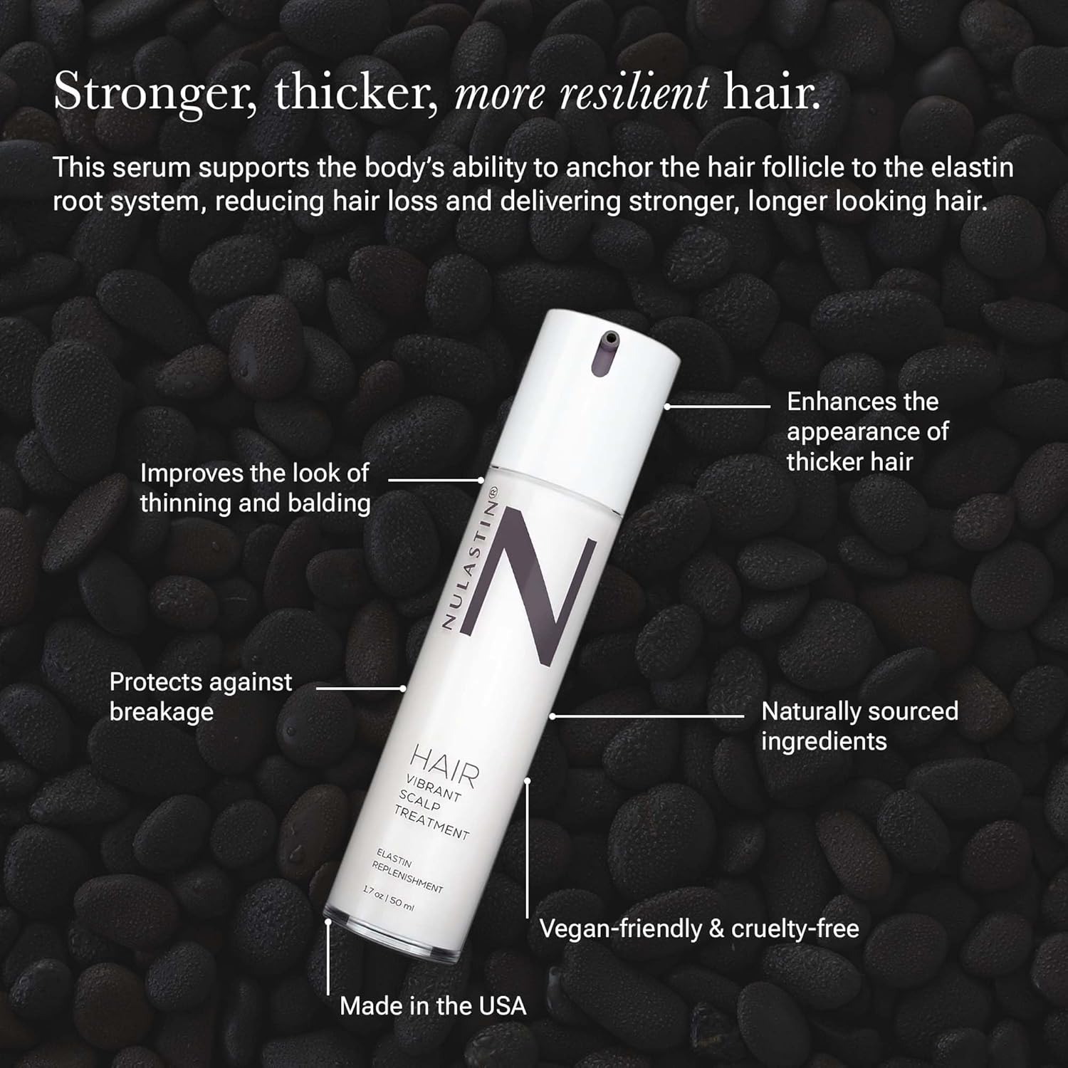 NULASTIN Tratamiento de suero vibrante para el cuero cabelludo y la barba para hombre con Elastaplex para un cabello más grueso, de aspecto más