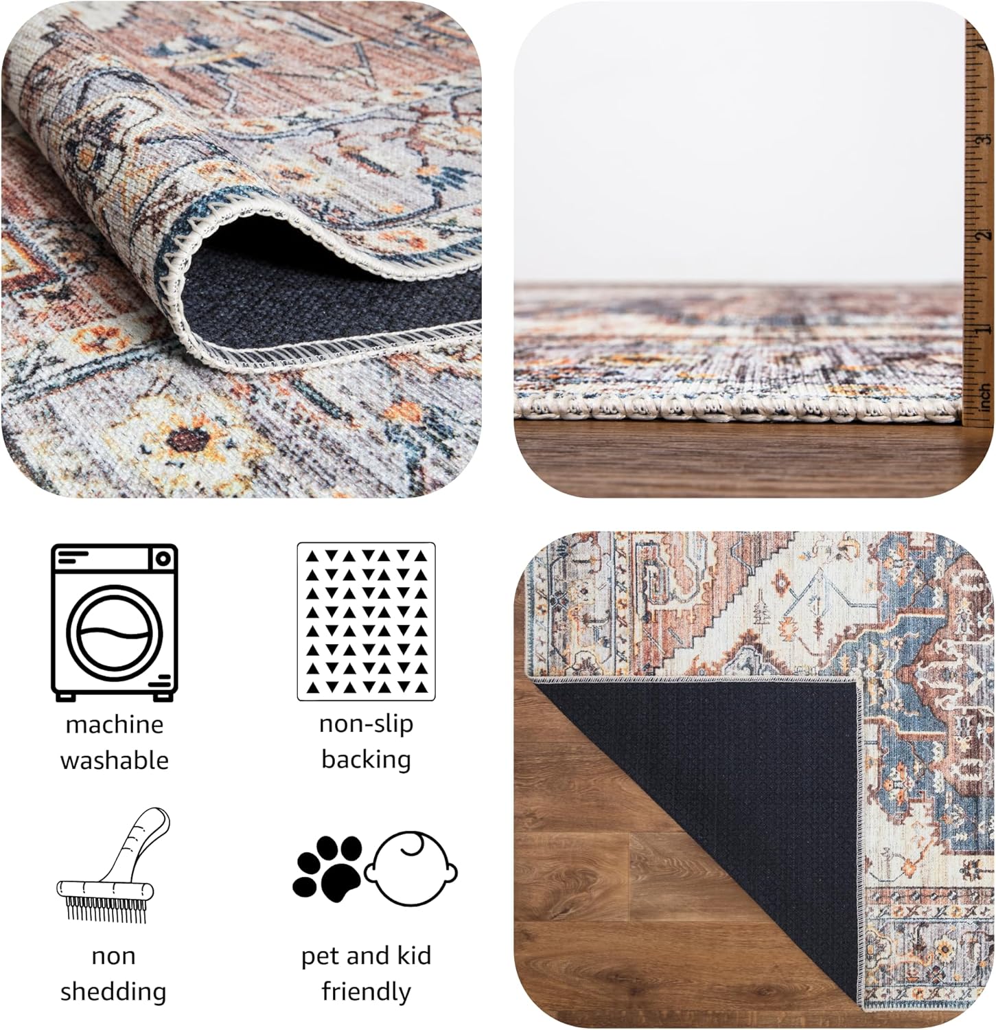 Keen Home Design Alfombras lavables a máquina con parte trasera antideslizante, ideal para pasillo, sala de estar, dormitorio, cocina y lavandería,