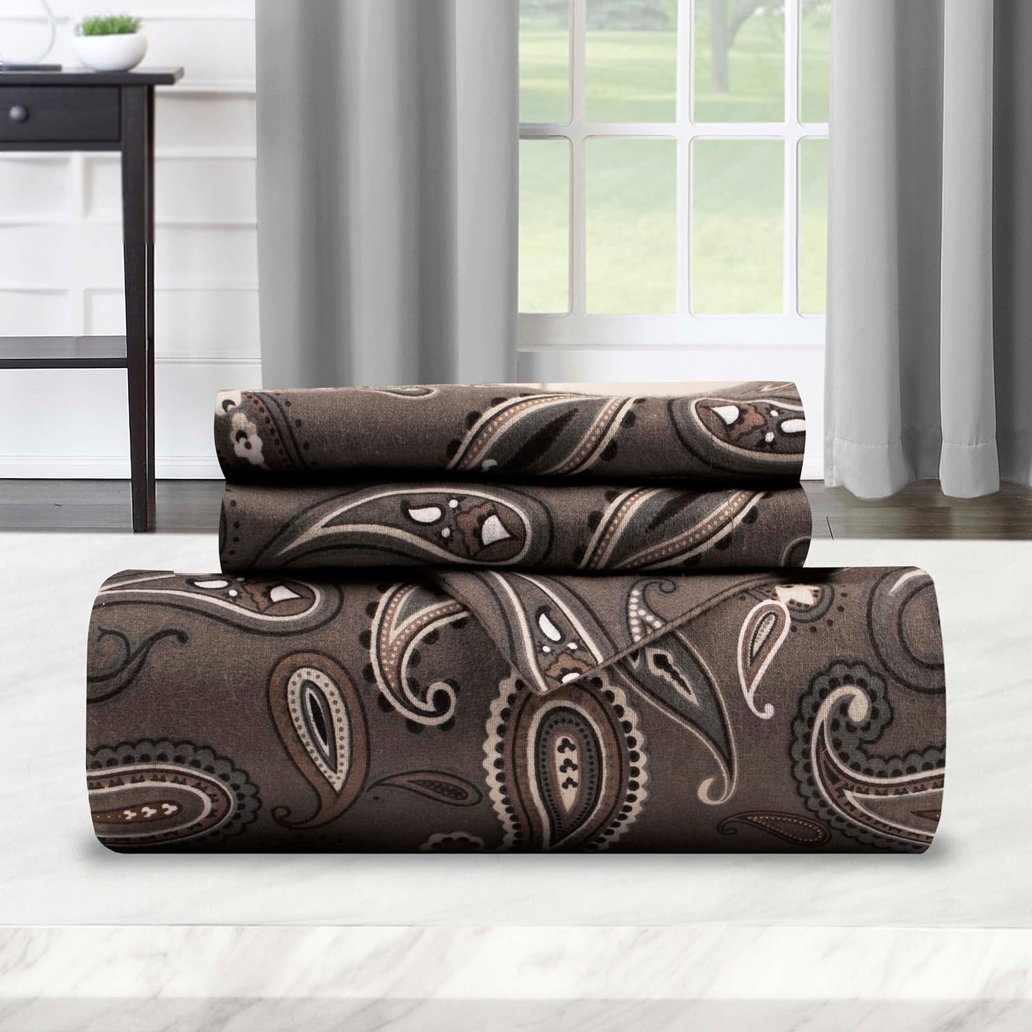 SUPERIOR Funda de edredón de franela de algodón con estampado floral de cachemira, juego de funda de edredón ultrasuave, decoración de lujo ligera,