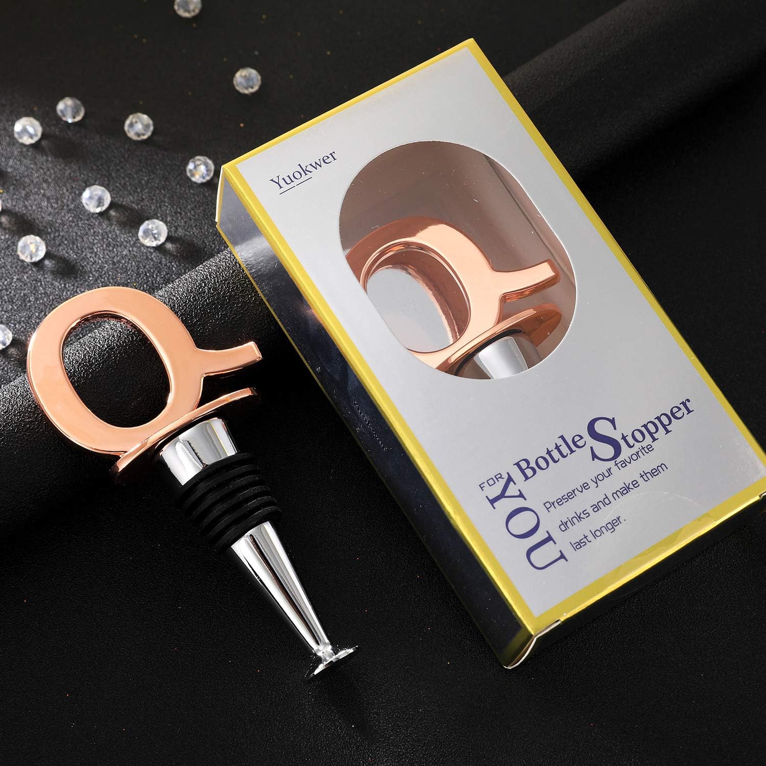 Tapón para botella de vino y bebidas con acabado de oro rosa, accesorios reutilizables para tapón de botella y regalo divertido para inauguración de