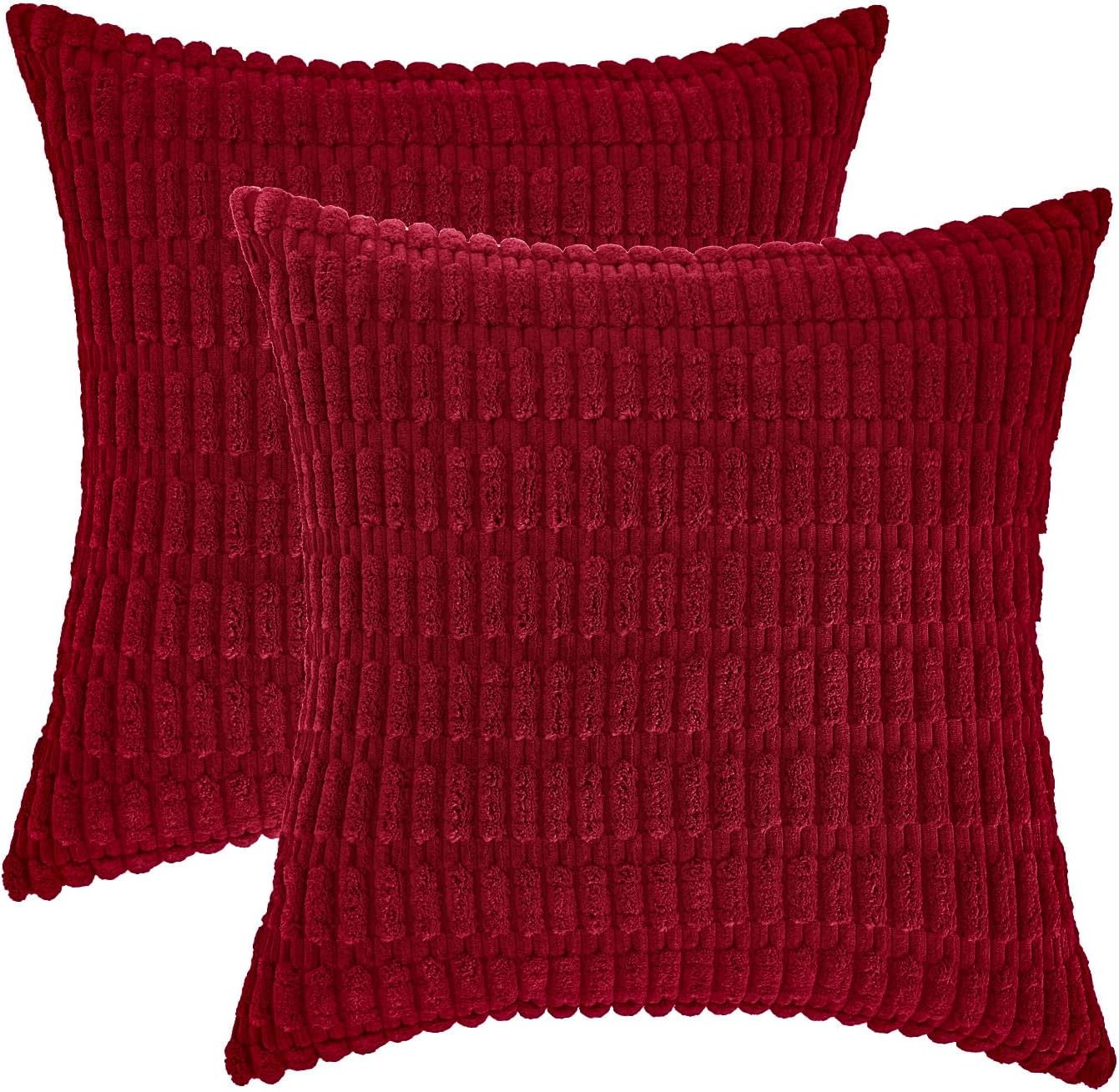 HWY 50 Juego de 2 fundas de almohada decorativas de pana color burdeos de 20 x 20 pulgadas para sofá, sala de estar, cama, fundas de cojín cuadradas