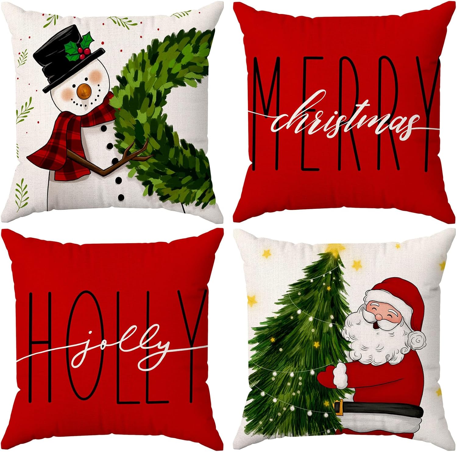 Brightown Juego de 4 fundas de almohada rojas de Navidad de 18 x 18 pulgadas, decoración de Navidad, decoración de vacaciones de invierno, funda de