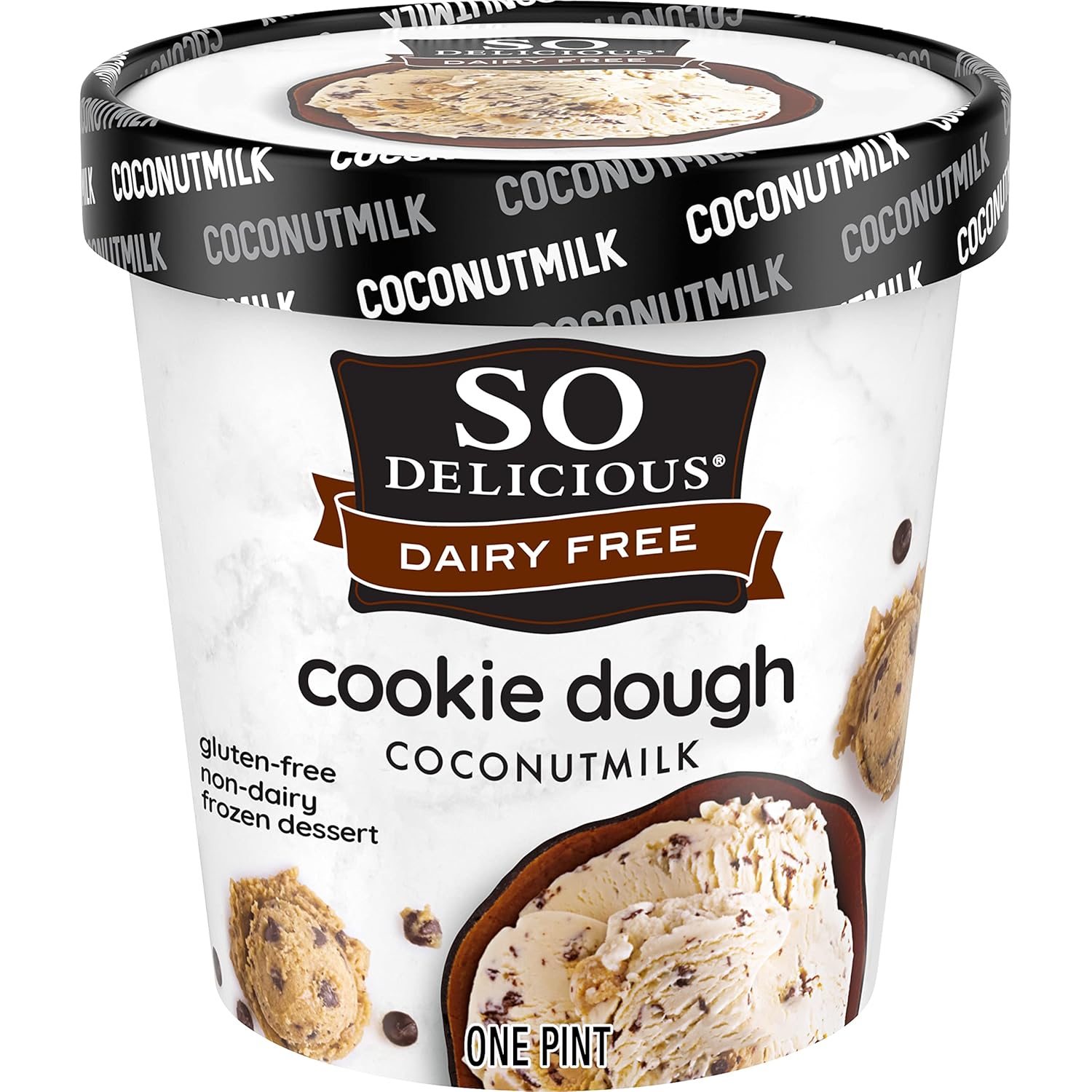 So Delicious Postre congelado de leche de coco sin lácteos, masa de galletas, vegano, proyecto sin OMG, verificado, 1 pinta
