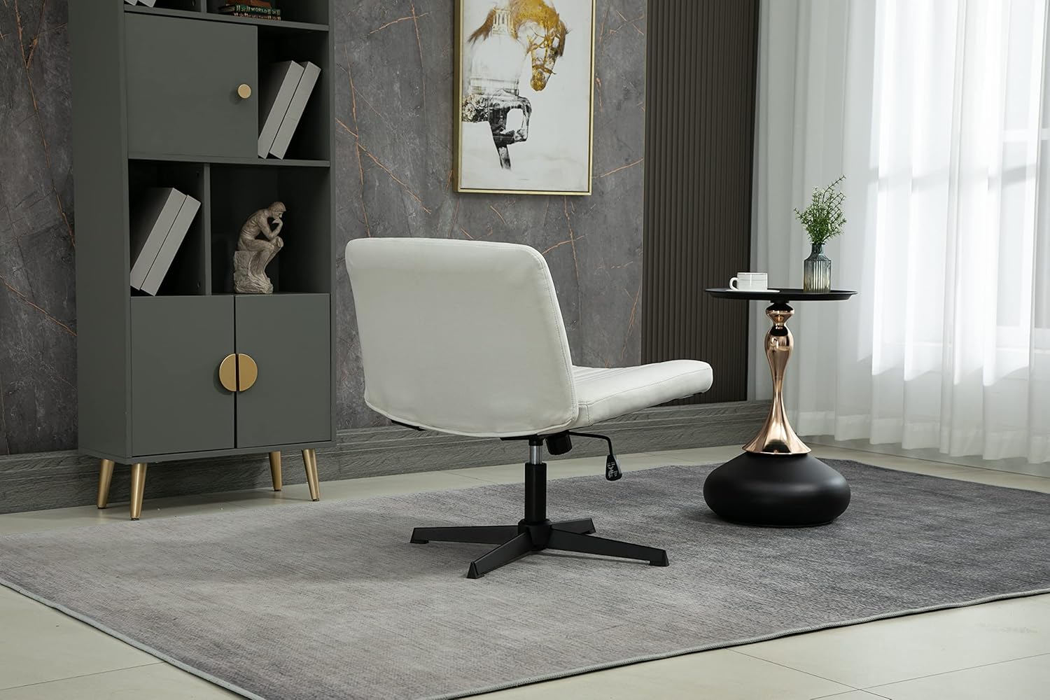 Pvillez Silla de escritorio de oficina sin ruedas, de piel sintética, sin brazos, silla de escritorio para oficina en casa, asiento ancho, silla de