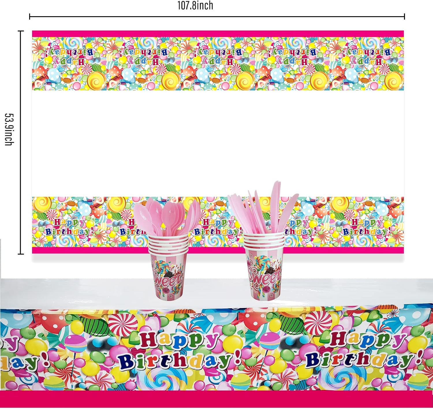 Rainmae Candyland Party Supplies – Juego de vajilla desechables con forma de dona, caramelos, servilletas, vasos, pancarta, para niñas, niños, baby