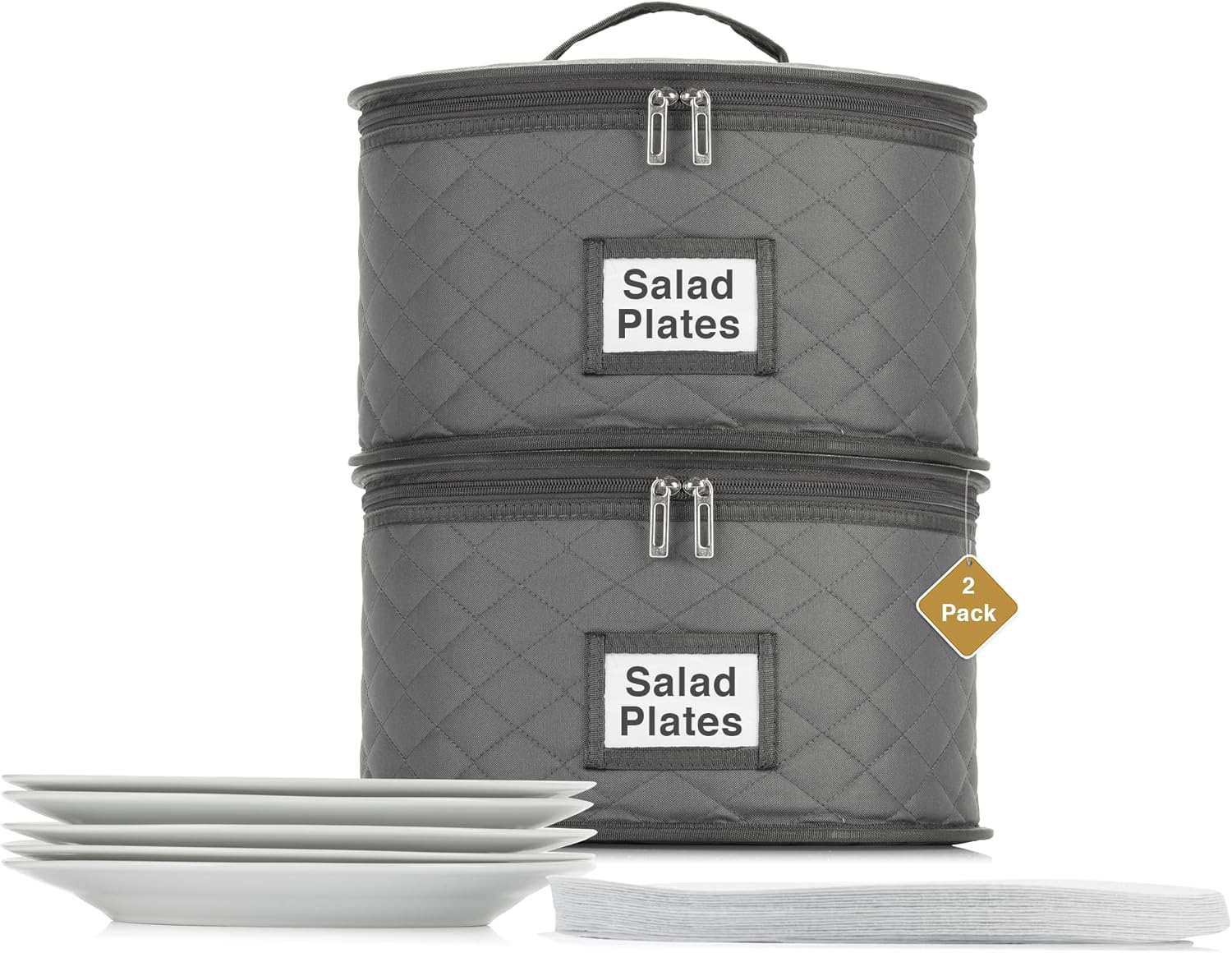 Paquete de 2 fundas acolchadas para platos de ensalada de 10 pulgadas, contenedor de almacenamiento de China, apilable con interior acolchado para