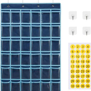 SAVERHO 36 bolsillos transparentes para el aula para teléfono celular y soporte para calculadora, bolsillo para colgar en la puerta del aula con SAVERHO 36 bolsillos transparentes para el aula para teléfono celular y soporte para calculadora, bolsillo para colgar en la puerta del aula con