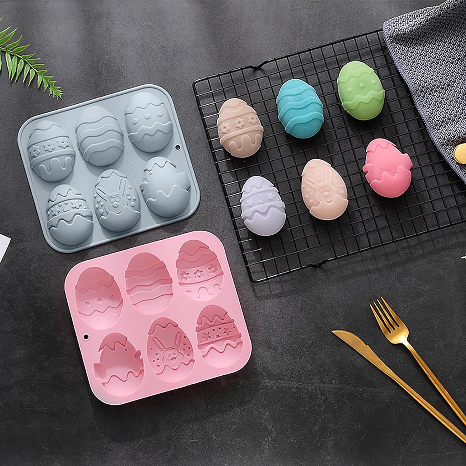 2 moldes de silicona para huevos de Pascua, 6 cavidades, diferentes moldes de huevos, herramienta para hornear, para hacer bombas de chocolate