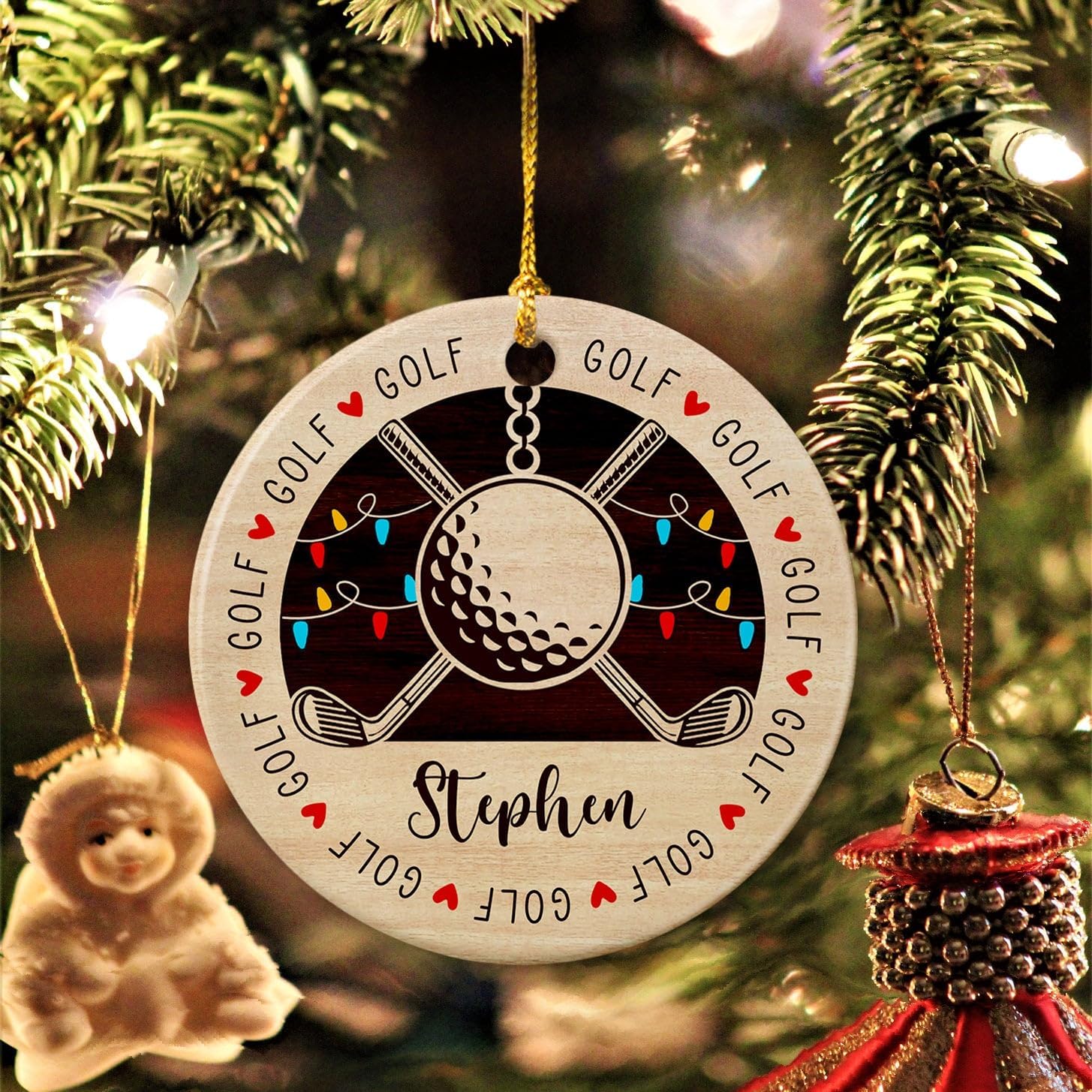 Adorno de golf personalizado, adorno de árbol de Navidad de golfista, regalo de recuerdo, adorno de cerámica de Navidad para golfista, adorno de