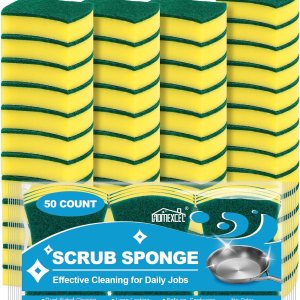 HOMEXCEL Esponjas de cocina de 50 unidades, esponja resistente para limpieza, potente esponja de doble cara para lavar platos, ollas, sartenes y HOMEXCEL Esponjas de cocina de 50 unidades, esponja resistente para limpieza, potente esponja de doble cara para lavar platos, ollas, sartenes y