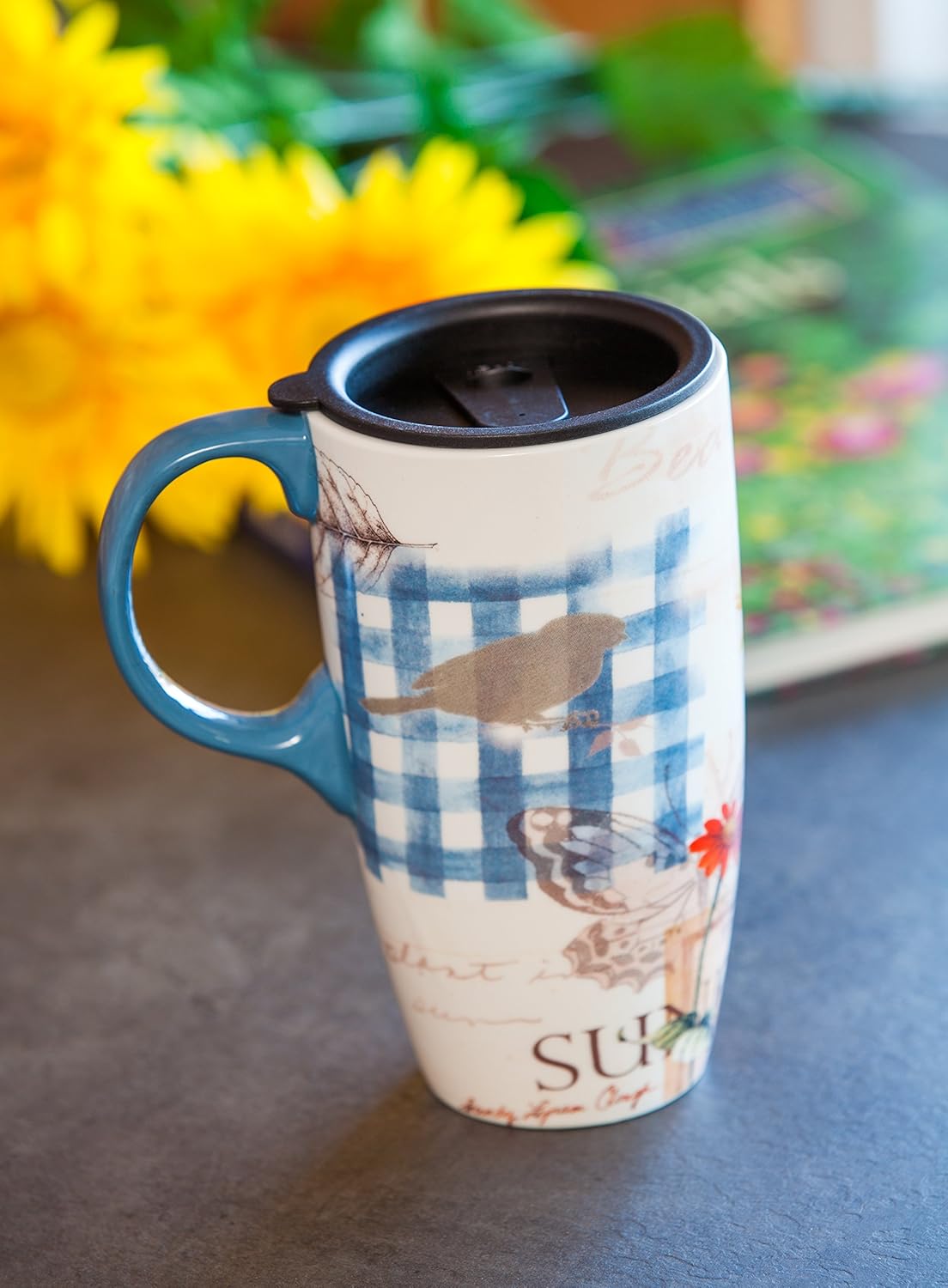 Cypress Home Taza de viaje de girasol de 17 onzas con caja de regalo de diseño, acero inoxidable, aislada, a prueba de fugas