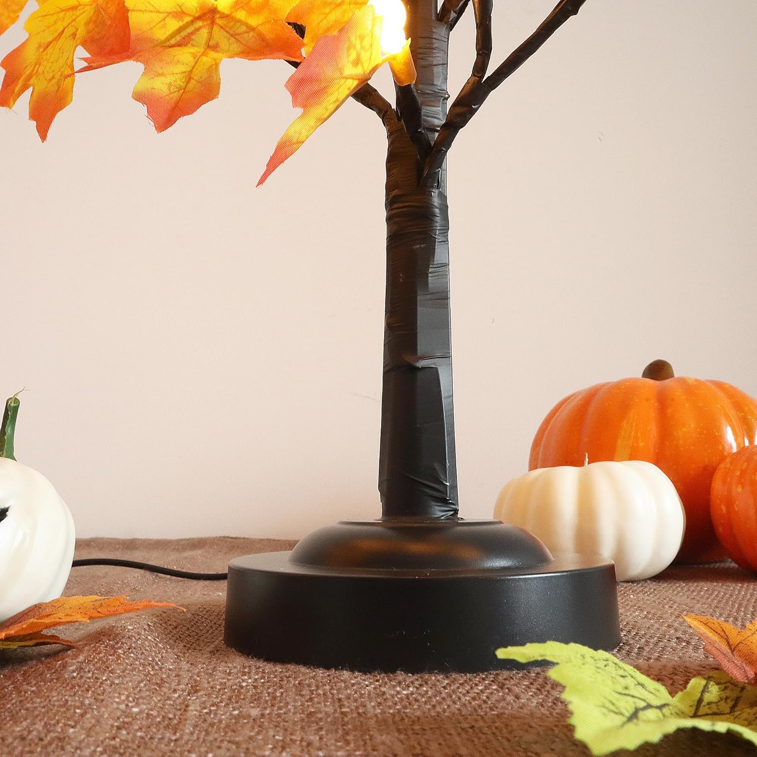 Lámpara LED de árbol de arce, paquete de 2 árboles de otoño iluminados de 24 pulgadas para decoración de Acción de Gracias, 8 modos de iluminación