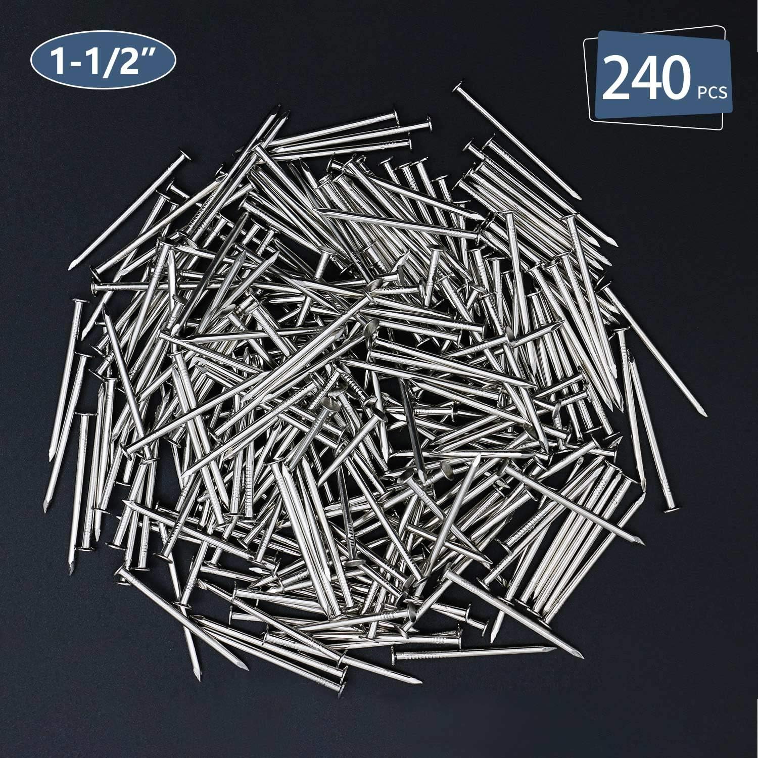 240 uñas de hardware, uñas colgantes chapadas en níquel de 1-12 pulgadas, uñas de pared para colgar imágenes, uñas de madera, uñas largas, clavos de