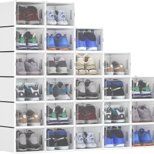 YITAHOME Paquete de 24 cajas de zapatos XL que se ajustan a talla 15 de EE. UU., organizador de zapatos de plástico para armario, cajones apilables YITAHOME Paquete de 24 cajas de zapatos XL que se ajustan a talla 15 de EE. UU., organizador de zapatos de plástico para armario, cajones apilables