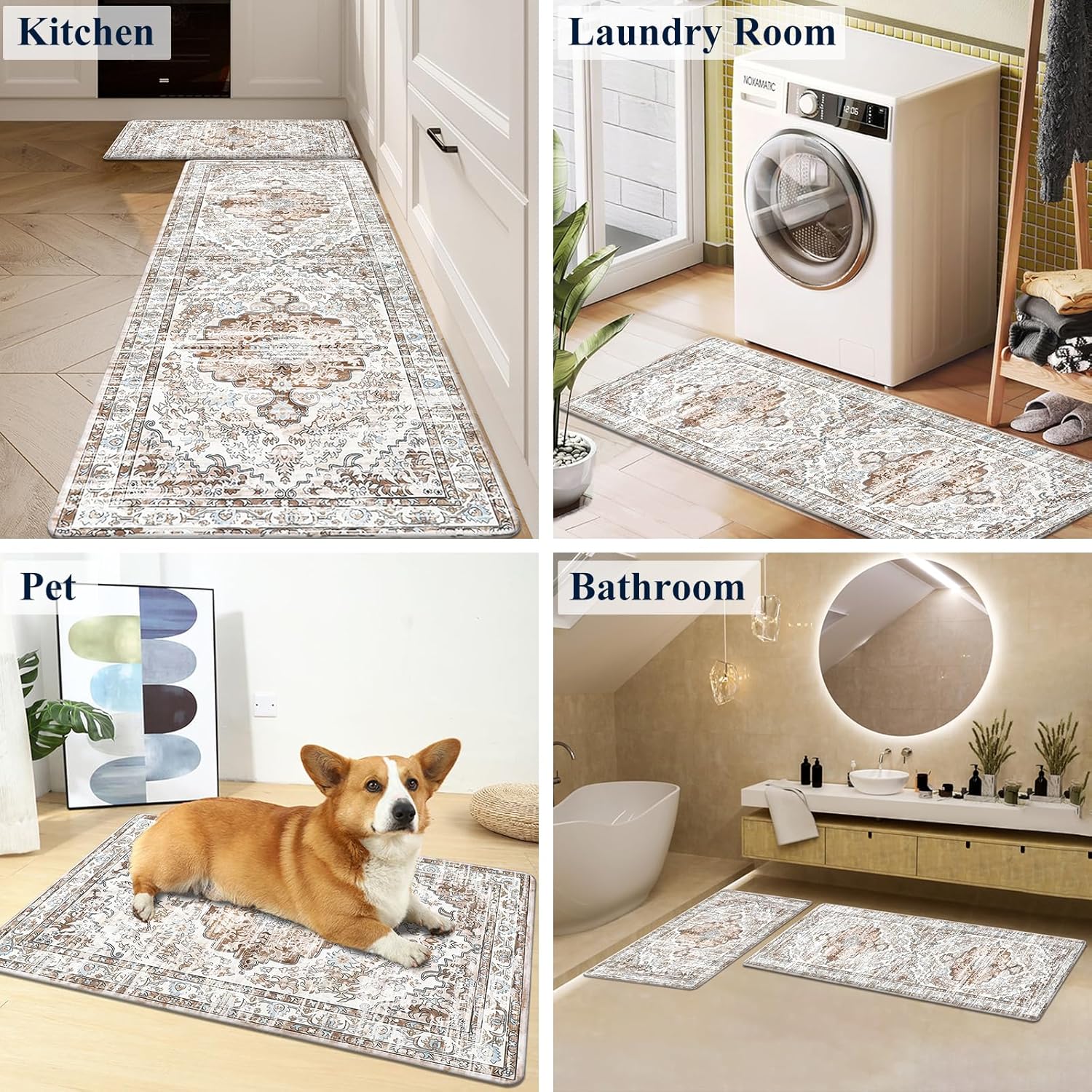 HEBE – Juego de 2 alfombras de cocina acolchadas antifatiga, impermeables, antideslizantes, cómodas, para cocina, oficina en casa, fregadero,