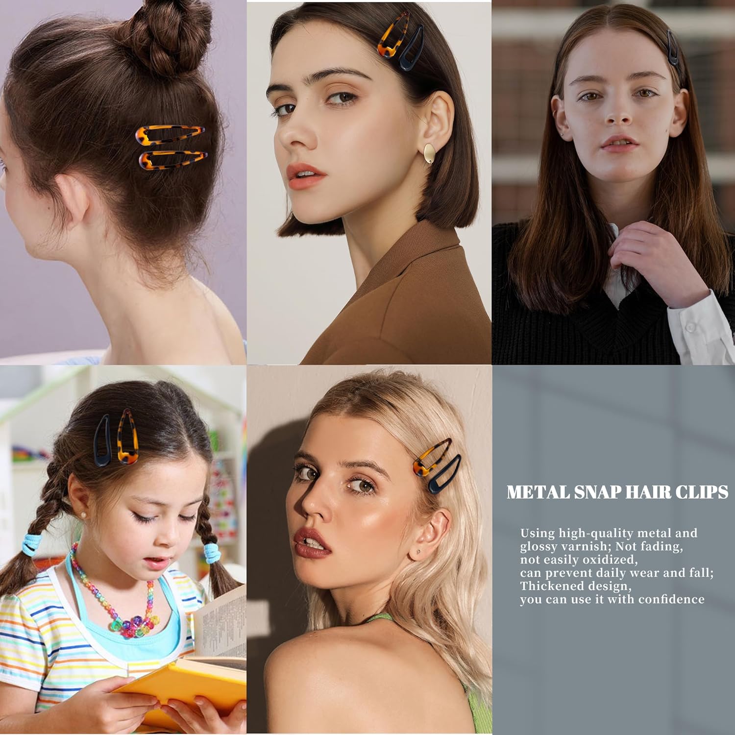 Cptots Pinzas de metal para el cabello con cierre de agua, antideslizantes, para mujeres y niñas, pinzas medianas para cabello fino grueso y fino,